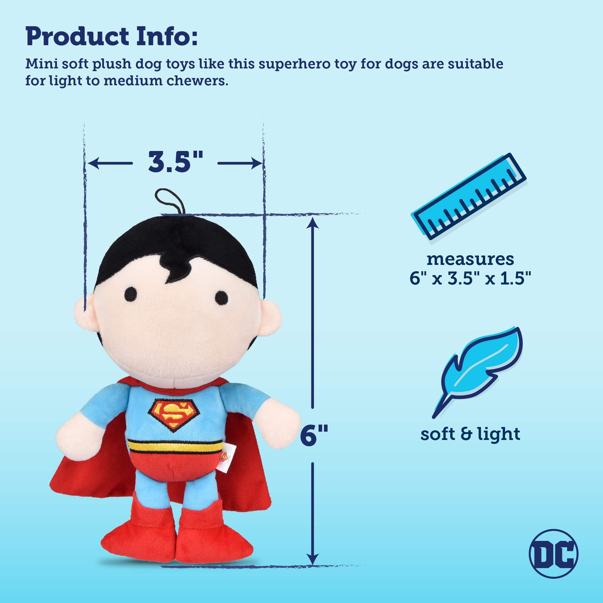 Dc Comics For Pets Superman Mini Plush Figure Dog Toy, Squeaky Plush Dog Toy For All Dogs, Soft And Adorable Toy For Dogs With Squeak Noise Maker, Cute Dog Accessories, Red, Small - 6'