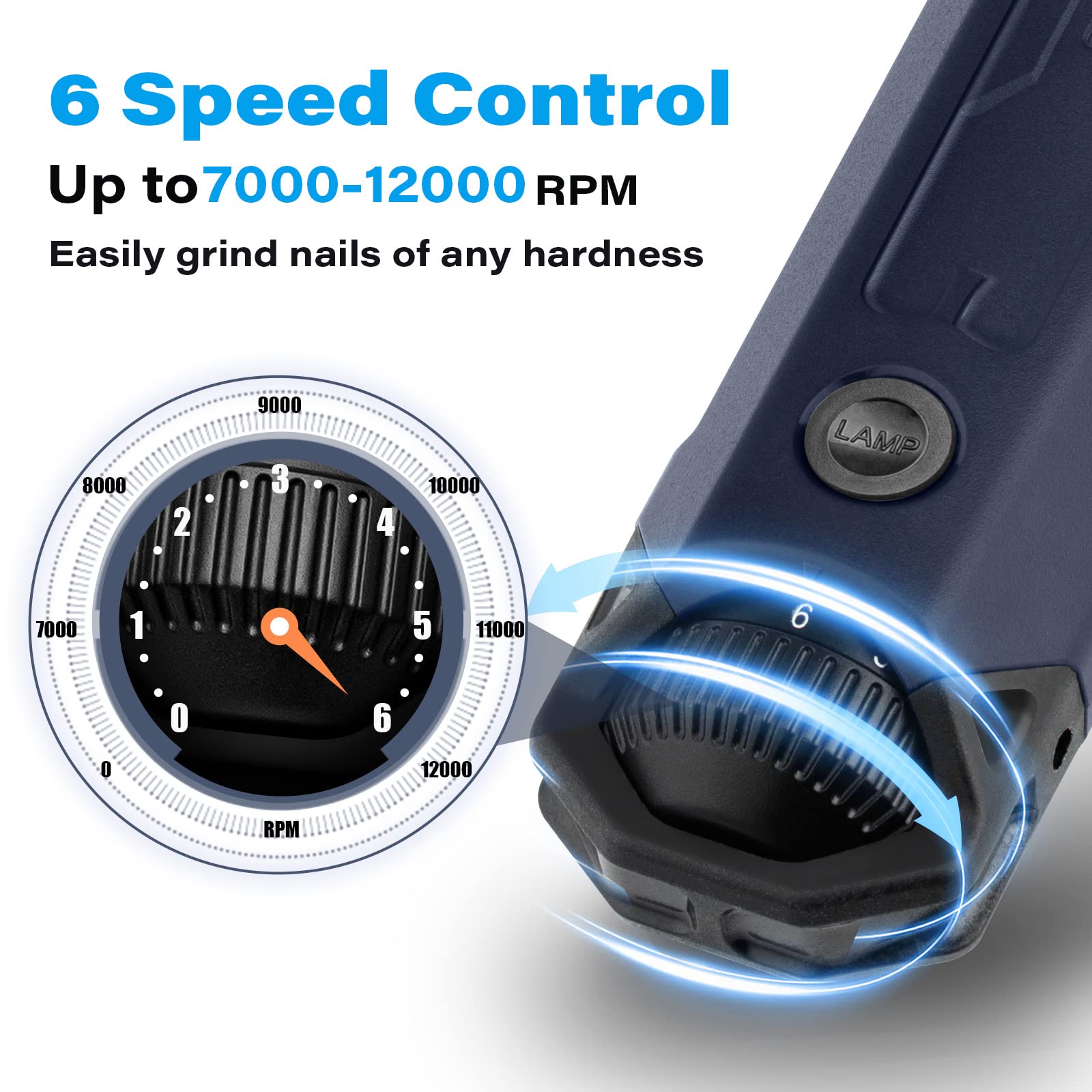 Casfuy 6-Speed Dog Nail Grinder - Newest Enhanced Pet Nail Grinder Super Quiet Rechargeable Electric Dog Nail Trimmer Painless Paws Grooming & Smoothing Tool For Large Medium Small Dogs (Blue)