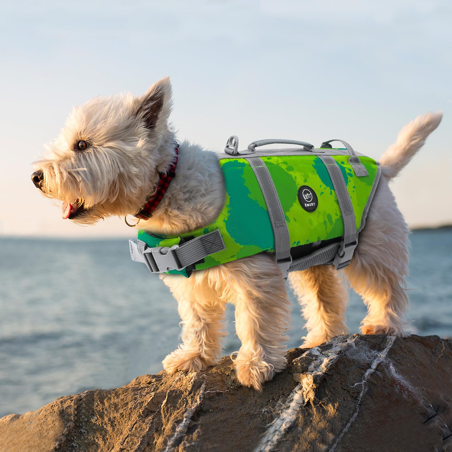 Emust Dog Life Vests, Adjustable Pet Life Jacket With Rescue Handle, Dog Flotation Device Dfd For Small/Medium/Large Dogs, M, Mu