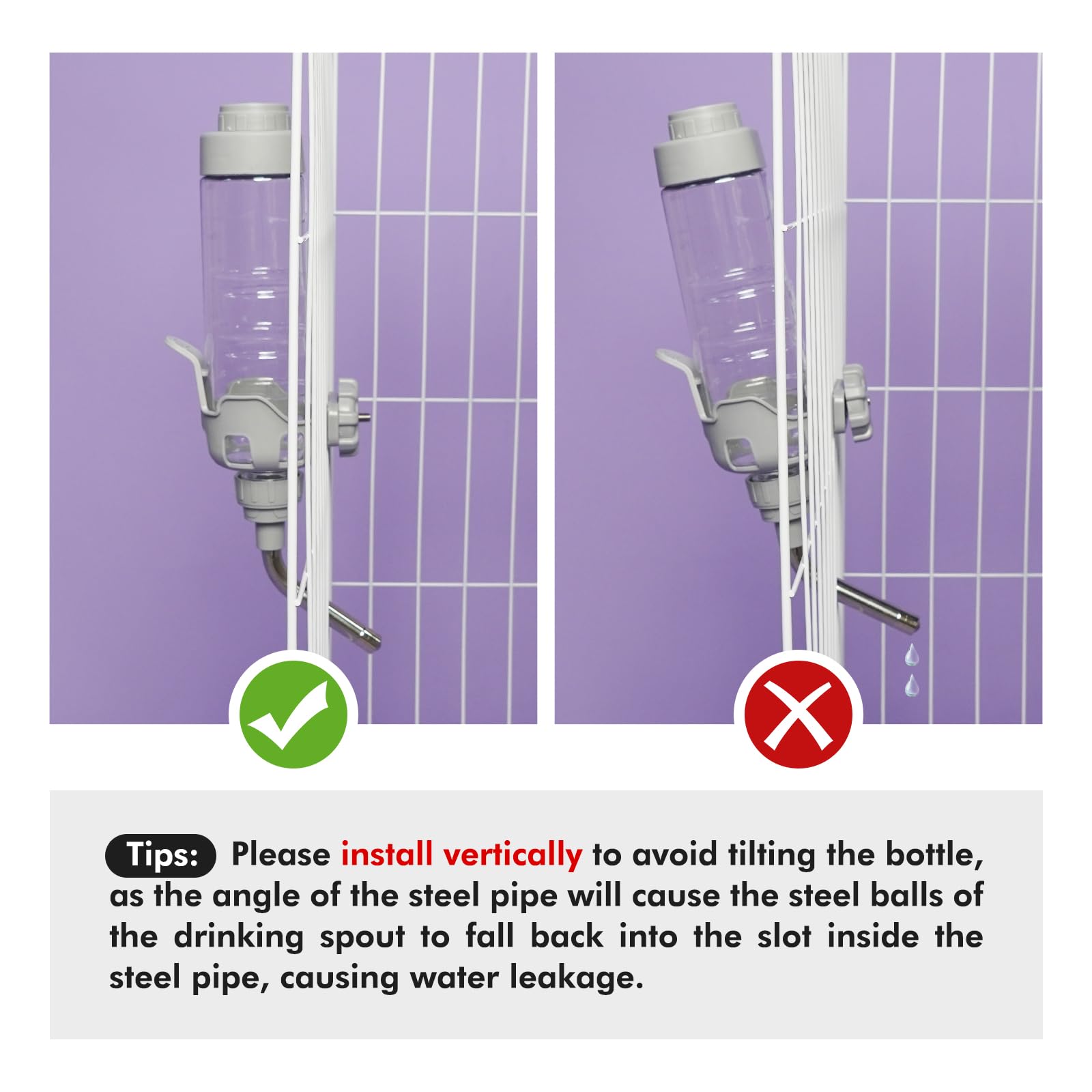 Vannon Dog Water Dispenser for Cage, 34oz Auto Feeding Crate Water Bottle for Dogs, Cats & Rabbits, Pet Nozzle Diameter: 12mm, B