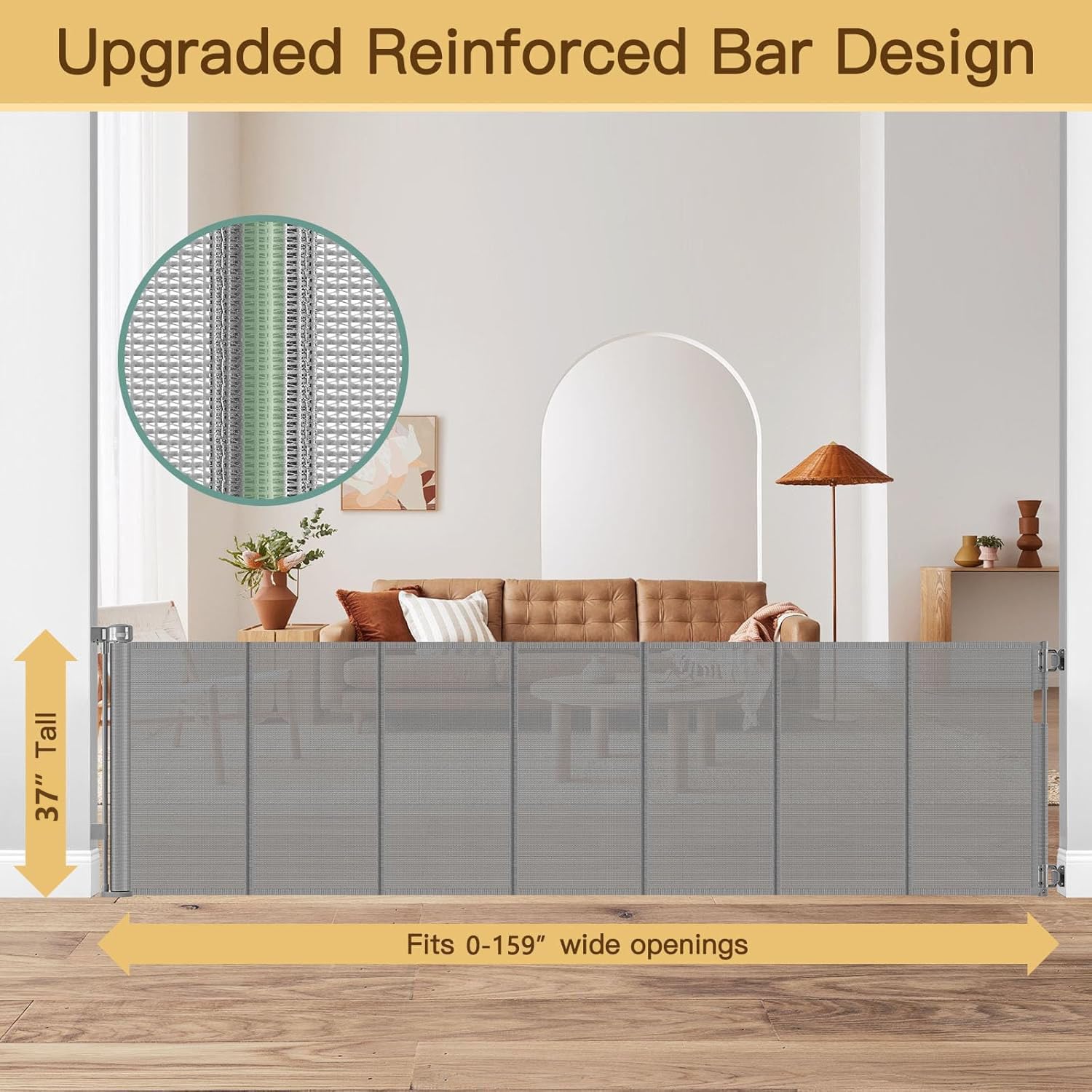 Reinforced 159 Inch Extra Wide Baby Gate for Large Openings Prevent Babies and Dogs from Crawling Through Retractable Baby Gates