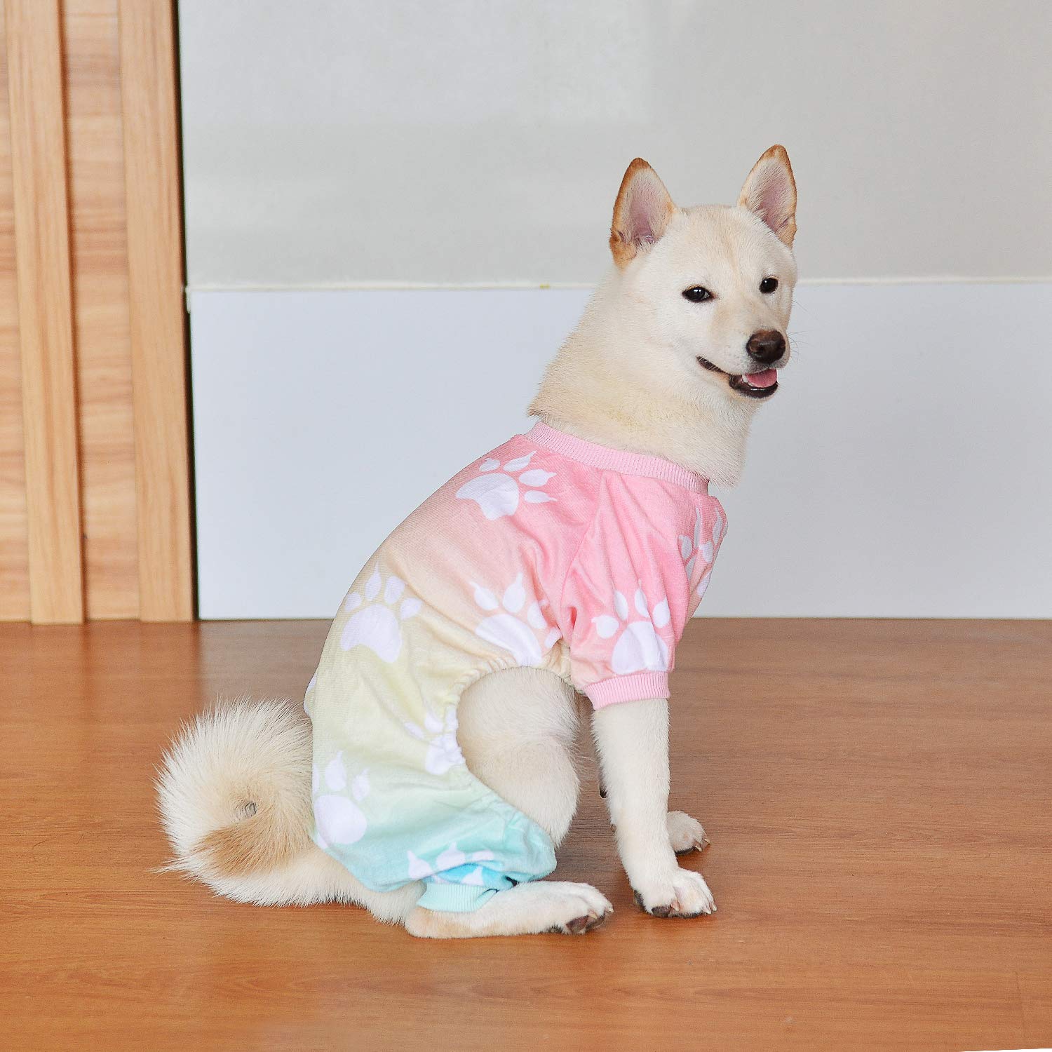 Cutebone Soft Dog Pajamas Gradient Footprint Doggy Shirts For Large Puppies P09Xxl