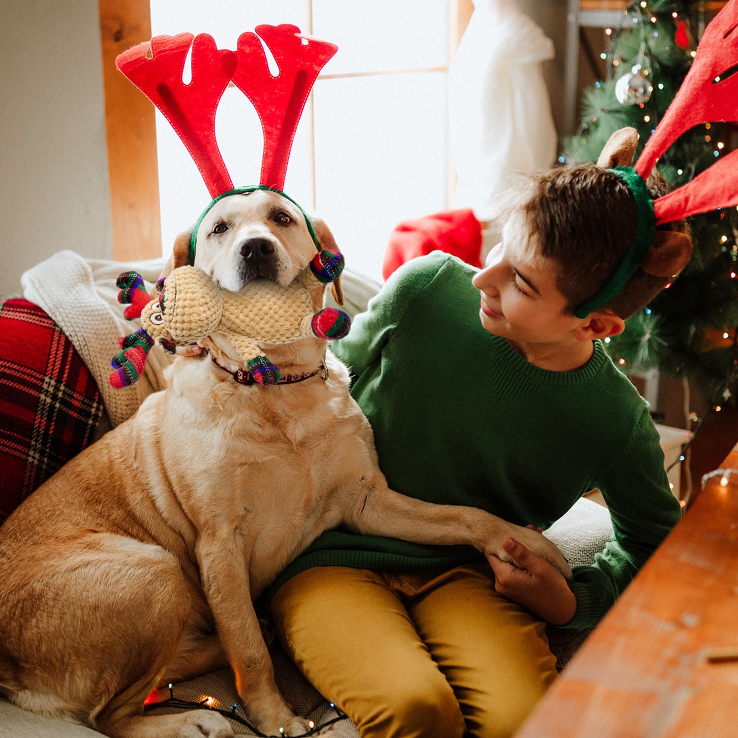 Cneeeeeb Dog Toys Squeaky Interactive Stuffed Pp Cotton Puppy Teething Chew Toy Deer Shape Crinkle Sound Paper Tail, For Large M