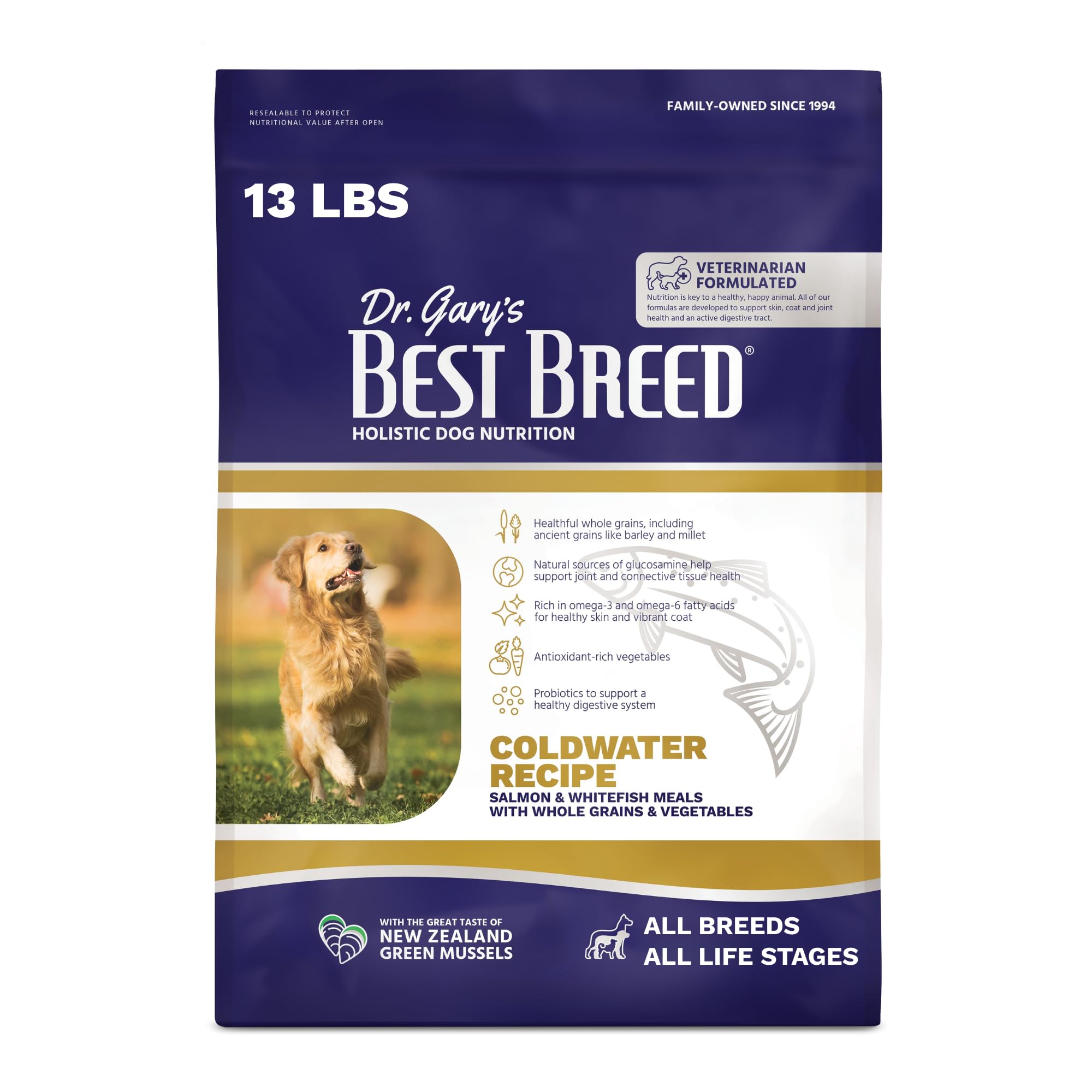 Dr. Garys Best Breed Coldwater Recipe - Salmon & Whitefish Dry Dog Food, Veterinarian-Formulated, Hypoallergenic for Sensitive 