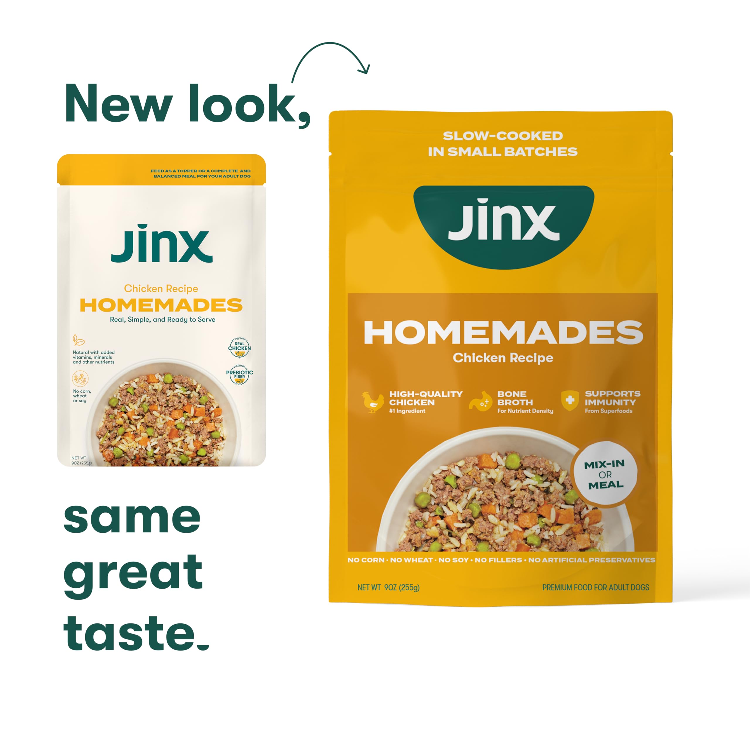 Jinx Chicken Wet Dog Food Topper, Mix with Dry Dog Food, Made with Real Chicken, Bone Broth & Brown Rice, No Fillers, Puppy, Adu