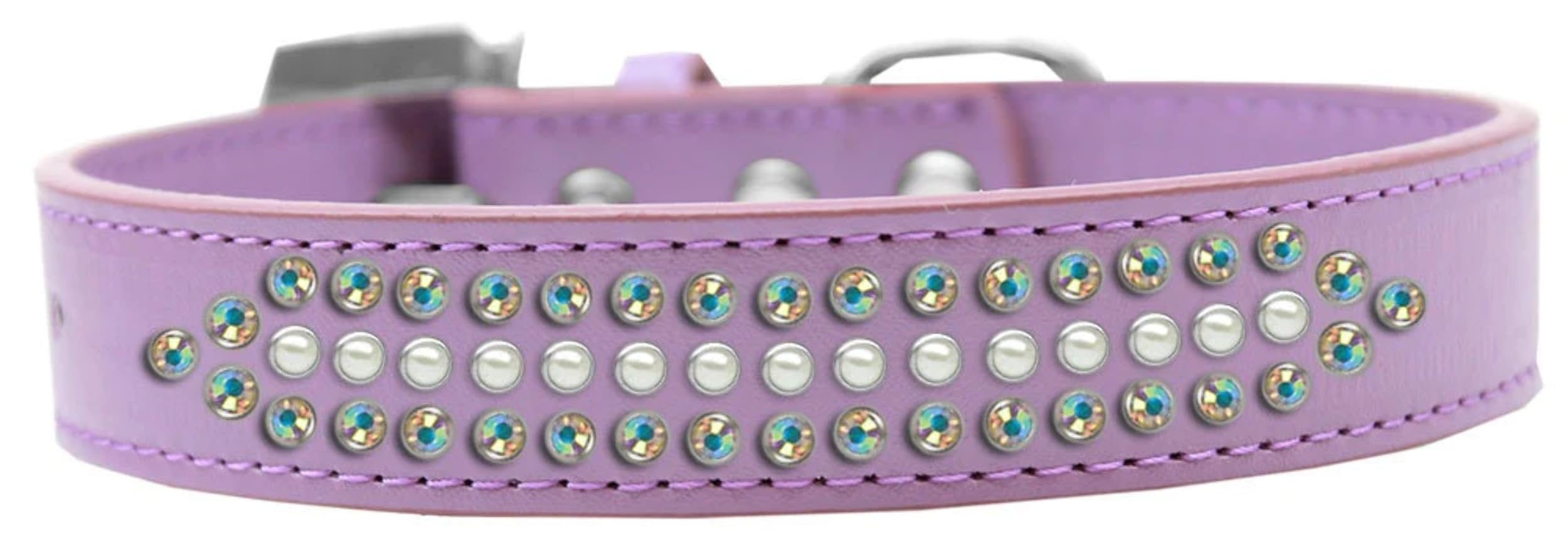 Dog, Puppy and Pet Fashion Collar, Ritz Pearl & Aurora Borealis Crystals Rimsets Lavender 14