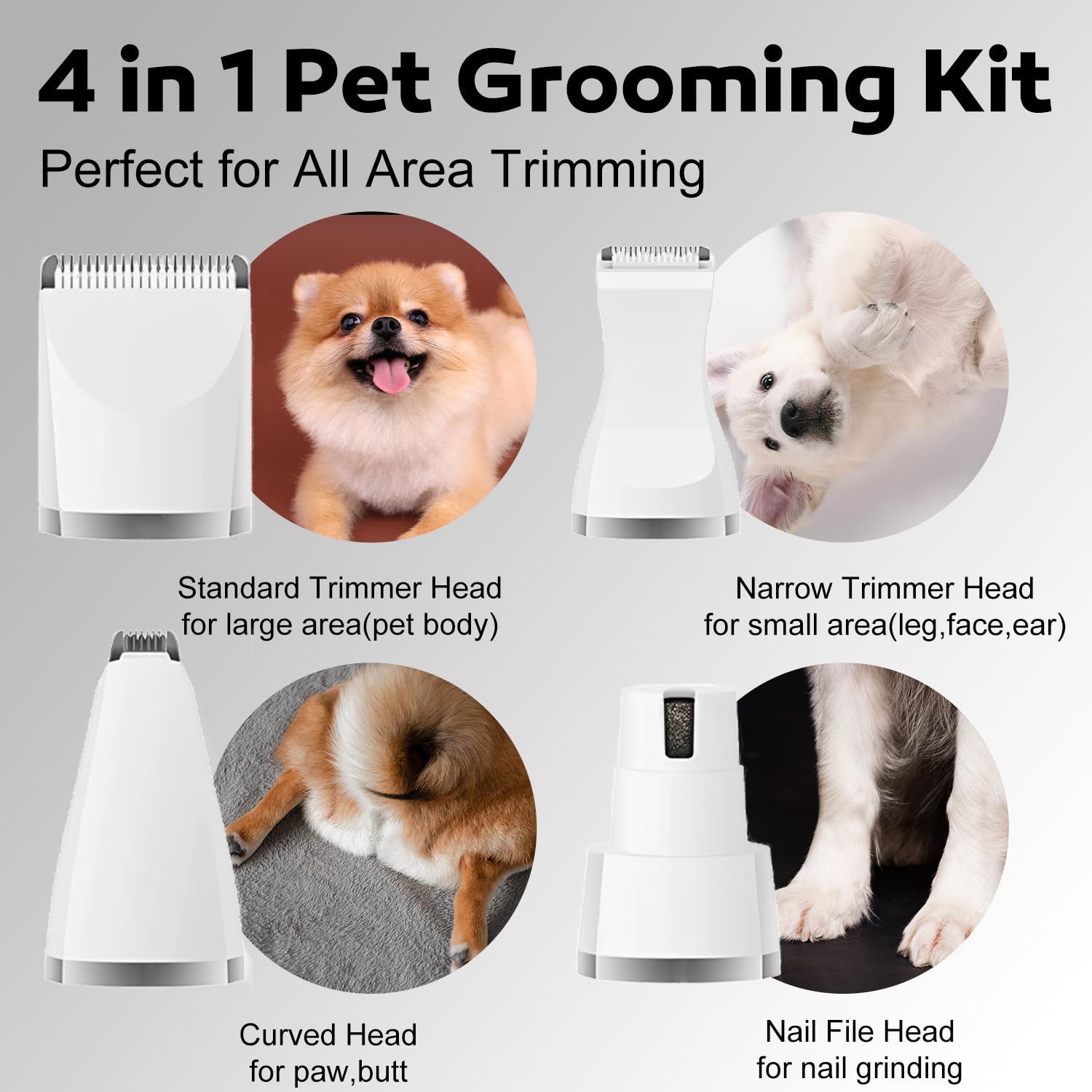 Dog Grooming Clippers, Cordless Low Noise 4-In-1 Cat Dogtrimmer For Grooming, Rechargeable Usb Dog Paw Trimmer - Includes 4 Guid