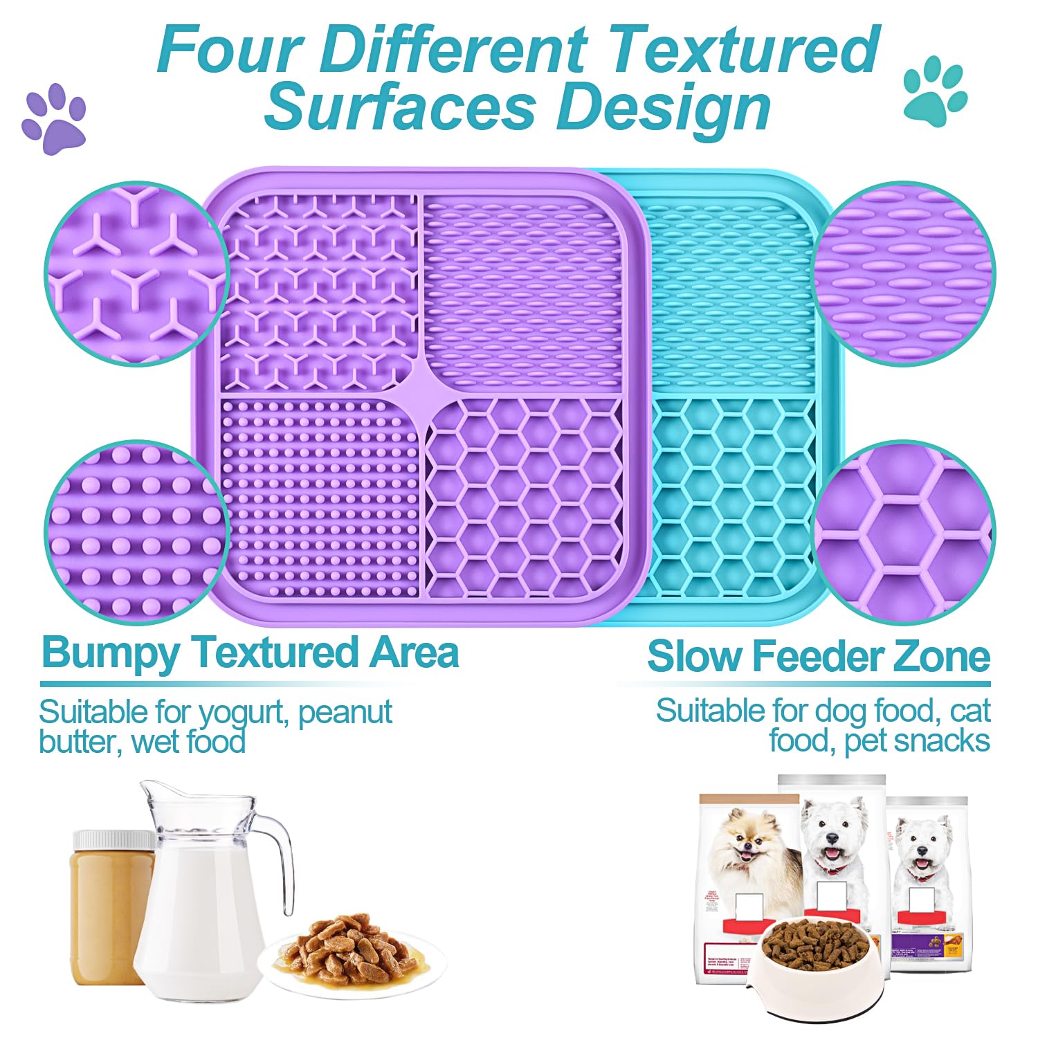 2PCS Licking Mat for Dogs with Suction Cups, Premium Lick Pad for Anxiety Relief, Slow Feeder Dog Bowls, Perfect for Bathing, Gr