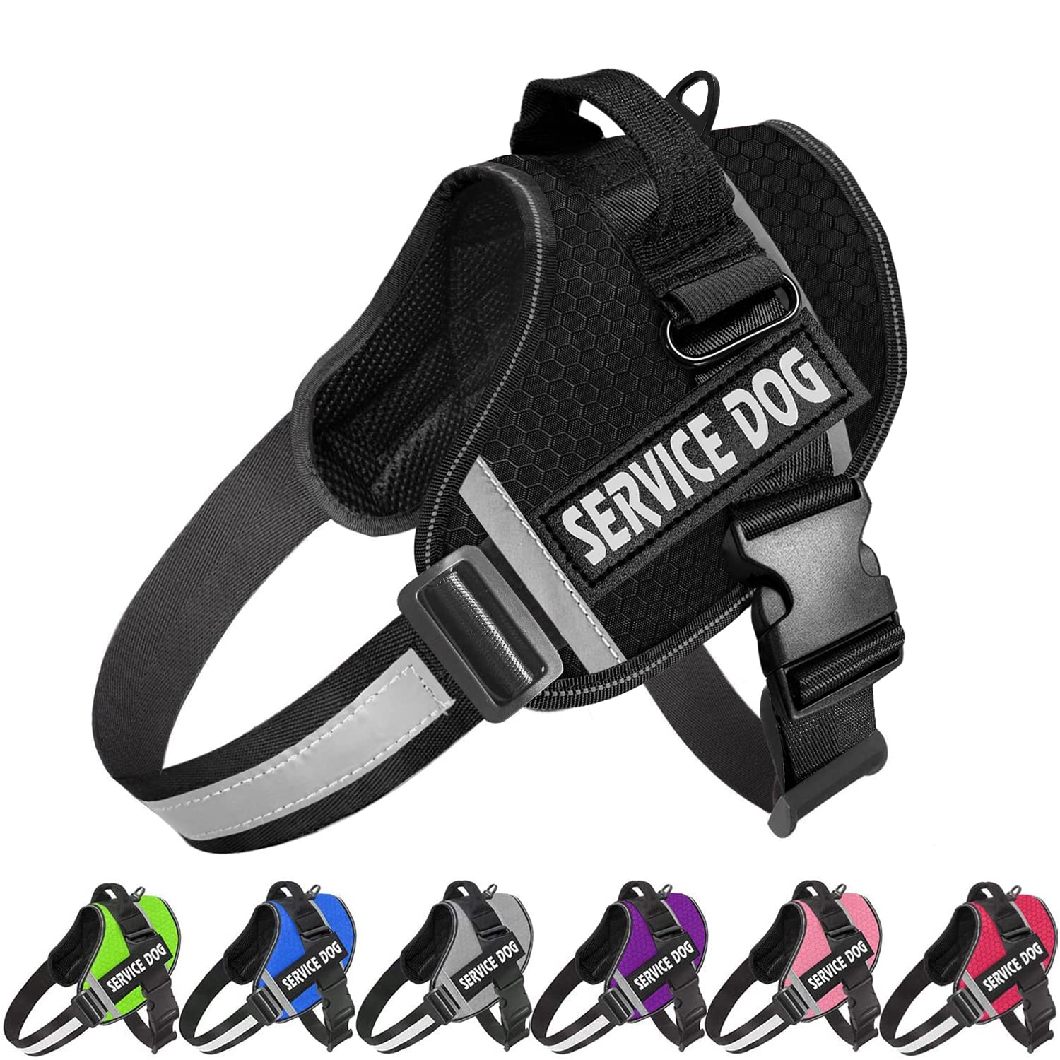 JSXD Dog Harness,No-Pull Service Dog Harness with Handle Adjustable Outdoor Pet Dog Vest 3M Reflective Nylon Material Vest for B