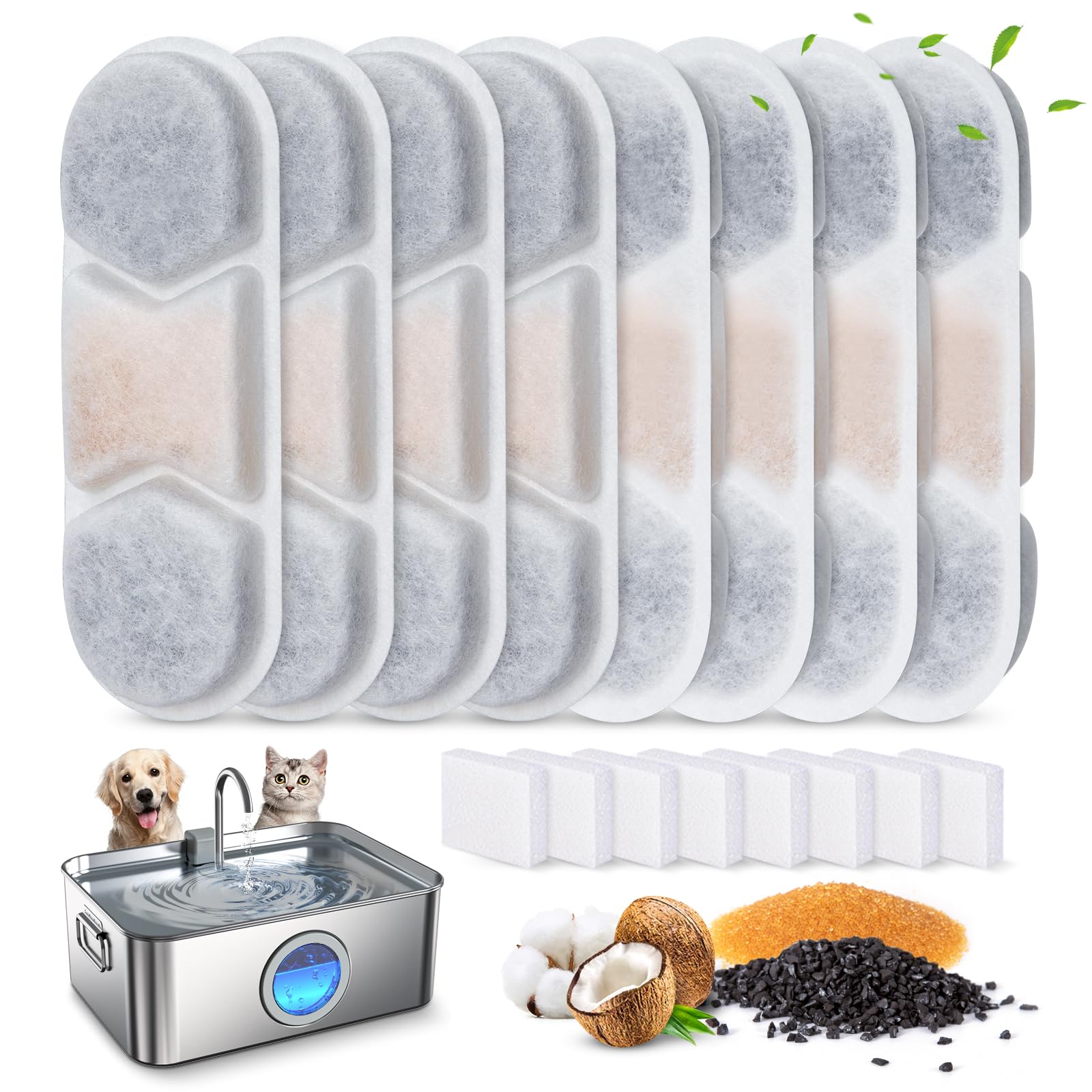 8 Pack Dog Fountain Filter Replacement For Zuqqony 12L/3.2Gal Stainless Steel Large Dog Water Fountain, Dysj01 Dog Water Bowl Di