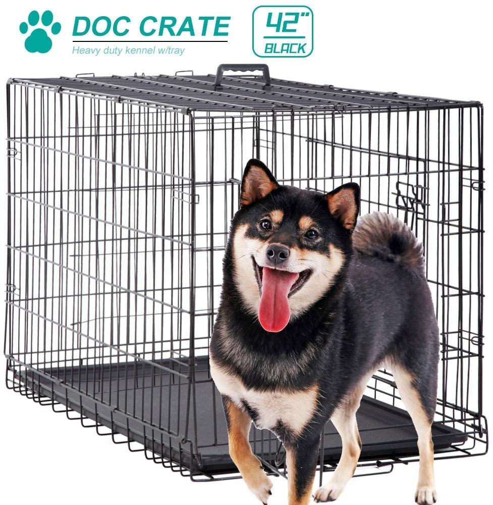 42 Inch Dog Crates For Large Dogs Xl Dog Cage Folding Dog Kennels And Metal Wire Crates Pet Animal Segregation Cage Crate With Double-Door,Tray,Handle For Dog Training Indoor