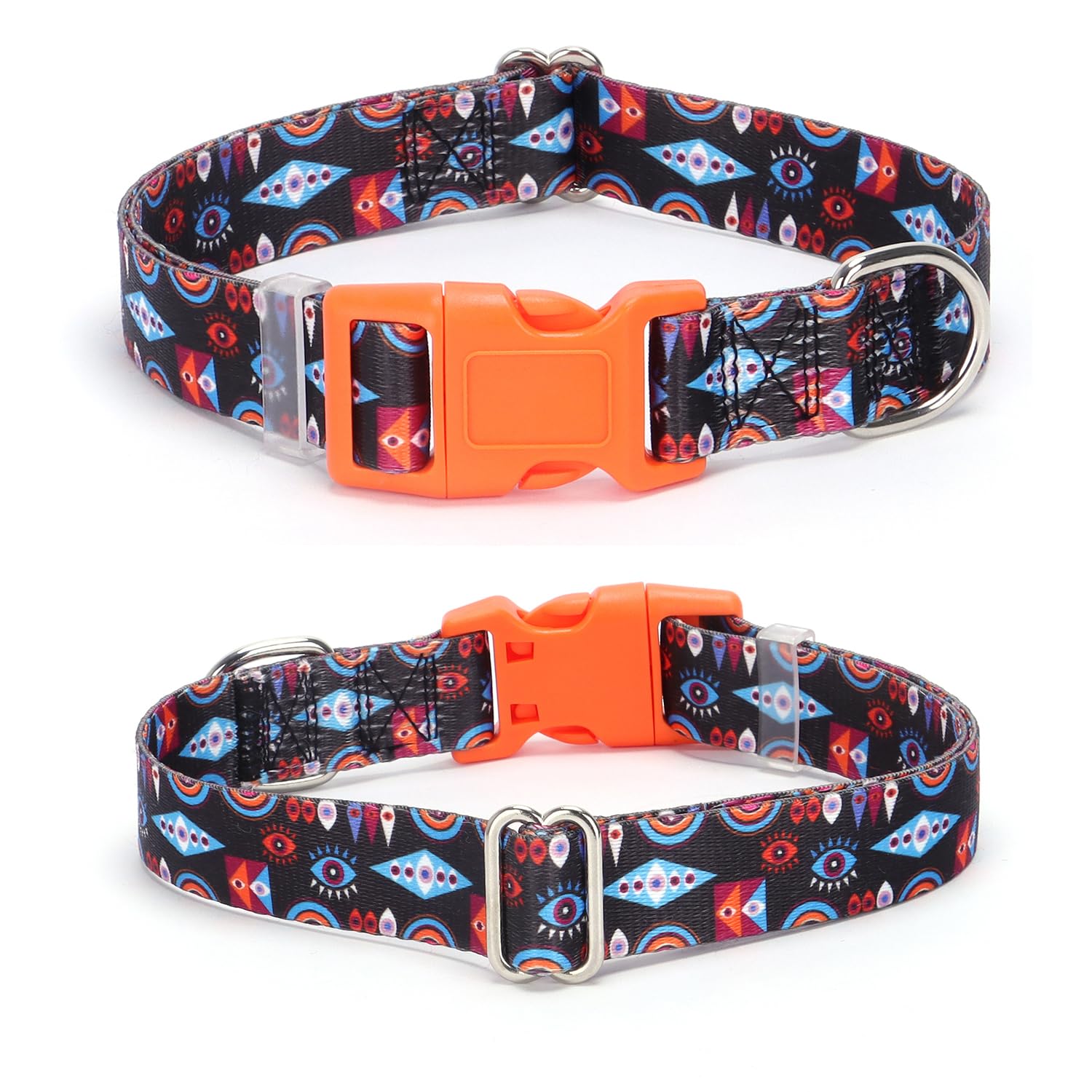 XS Dog Collar Boy, Cool Tribal Evil Eye Print Pattern Design Soft Nylon Webbing Quick Release Buckle Male Puppy Collars Adjustab