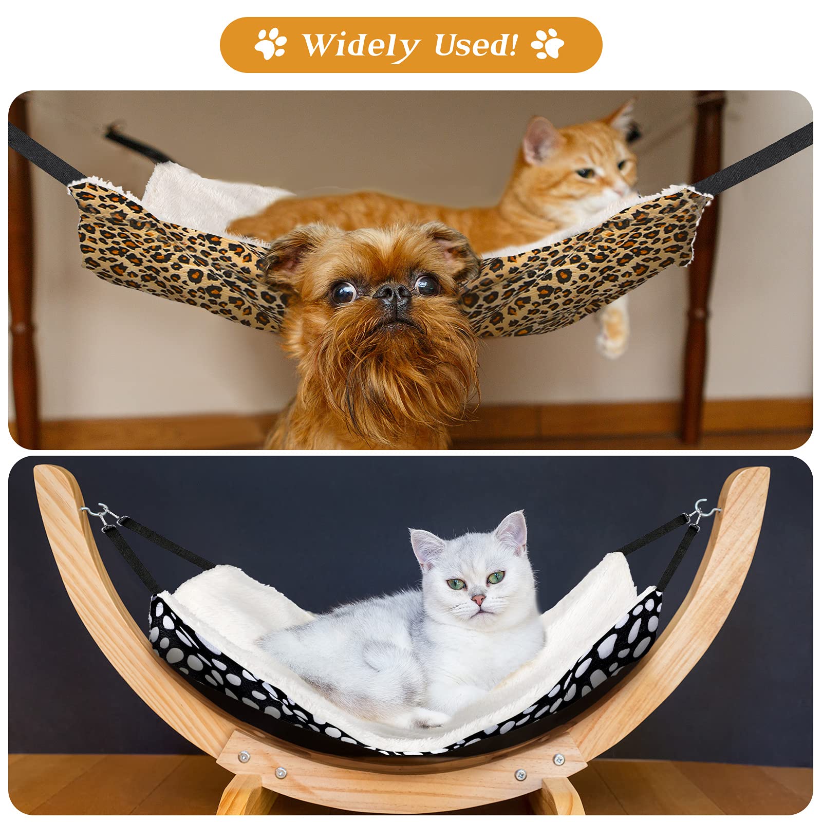 2 Pieces Reversible Cat Hanging Hammock Soft Breathable Pet Cage Hammock With Adjustable Straps And Metal Hooks Double Sided Han