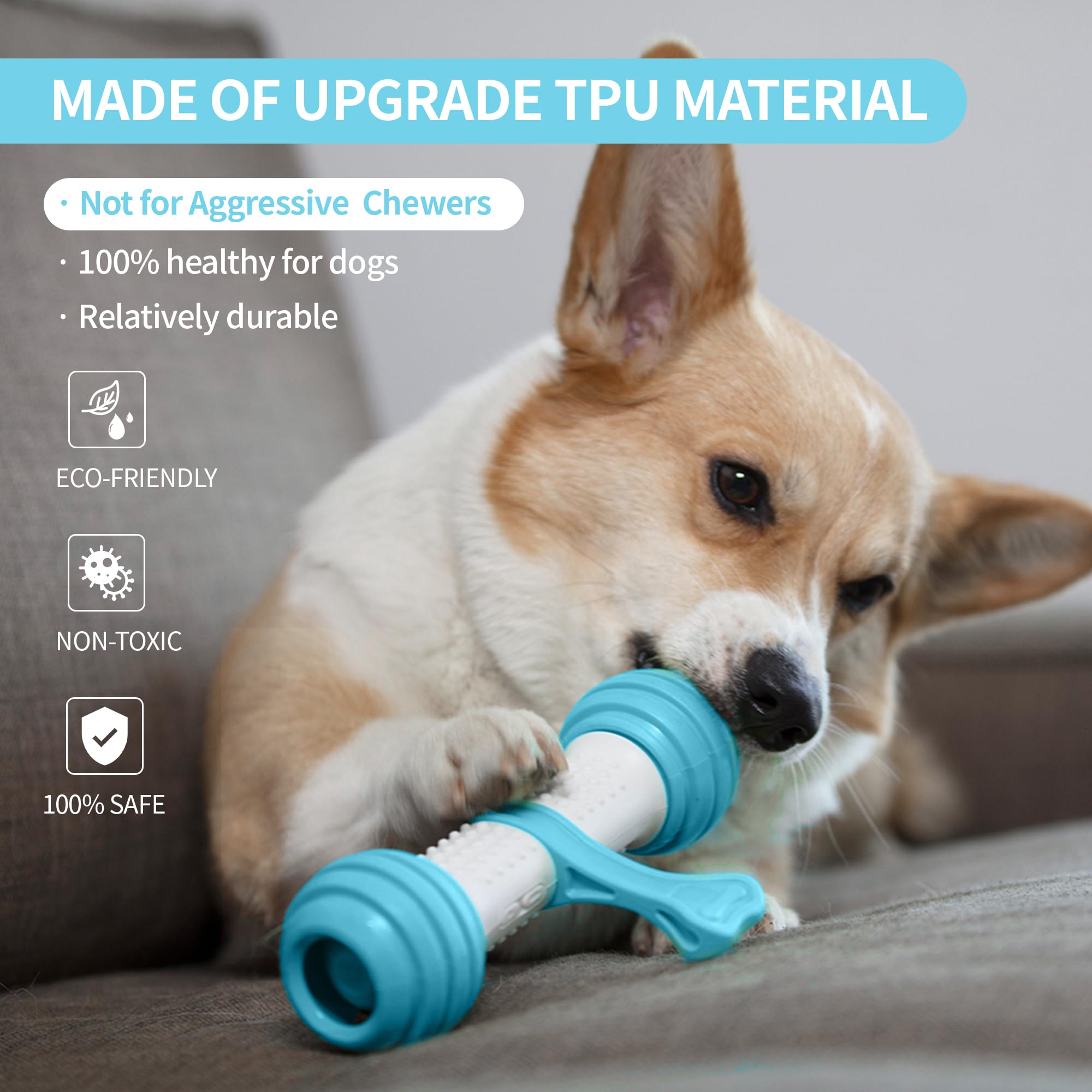 PETGEEK Interactive Dog Toy - Motion Activated USB Rechargeable Dog Bone for Medium Large Dogs - Blue Automatic Toy for Boredom Relief