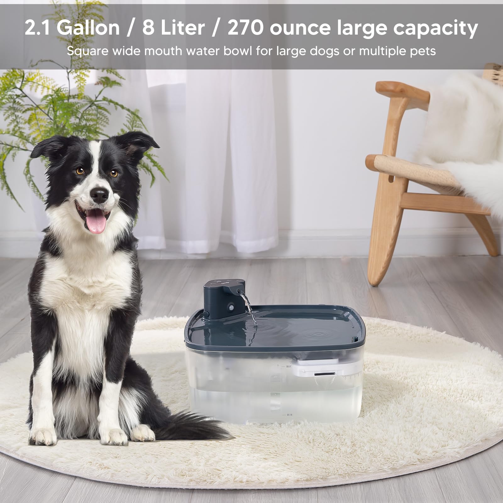 Kenida Dog Water Fountain Wireless,2.1GAL/8L Large Dog Water Fountain Battery Operated, Dog Fountain Water Bowl with Sensor,Wire
