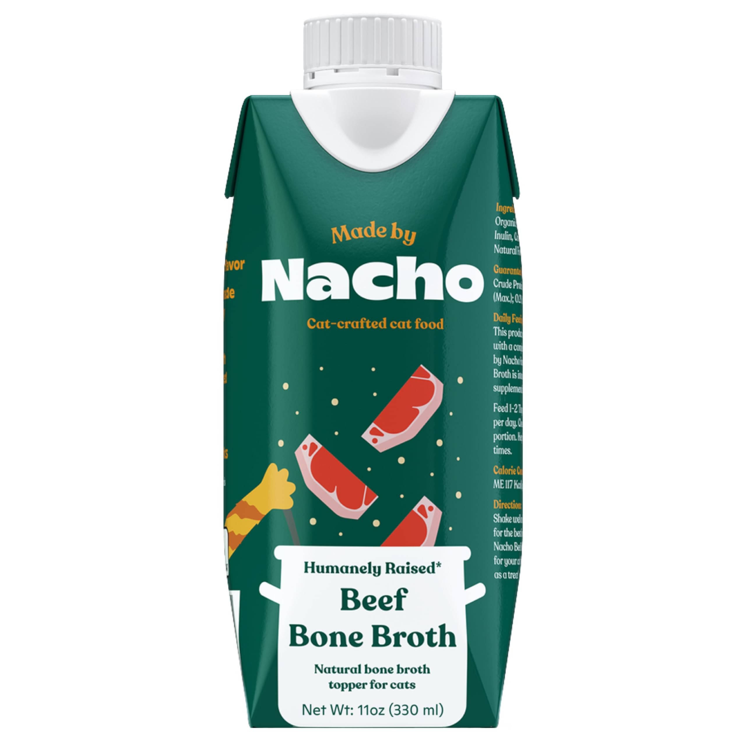 Made by Nacho Bone Broth Cat Food Topper for Hydration and Picky Eaters - Add Protein and Flavor to Your Dry Cat Food - Supports