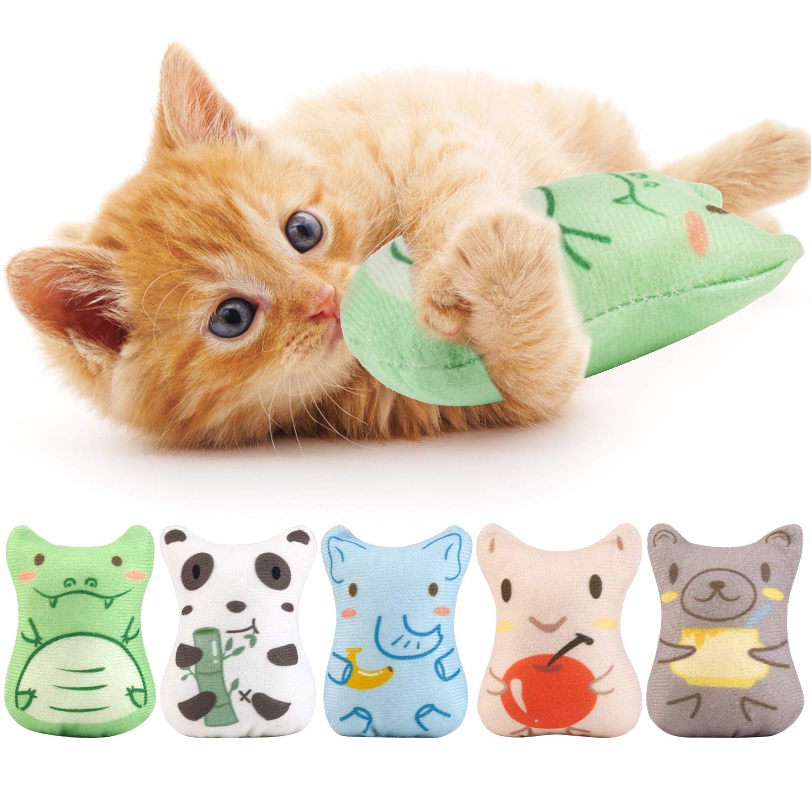 Dorakitten Catnip Toys For Indoor Cats - 5Pcs Plush Cat Chew Toys Teething Interactive Catnip Filled Kitten Toy Soft Pet Toy (Animal Shapes)