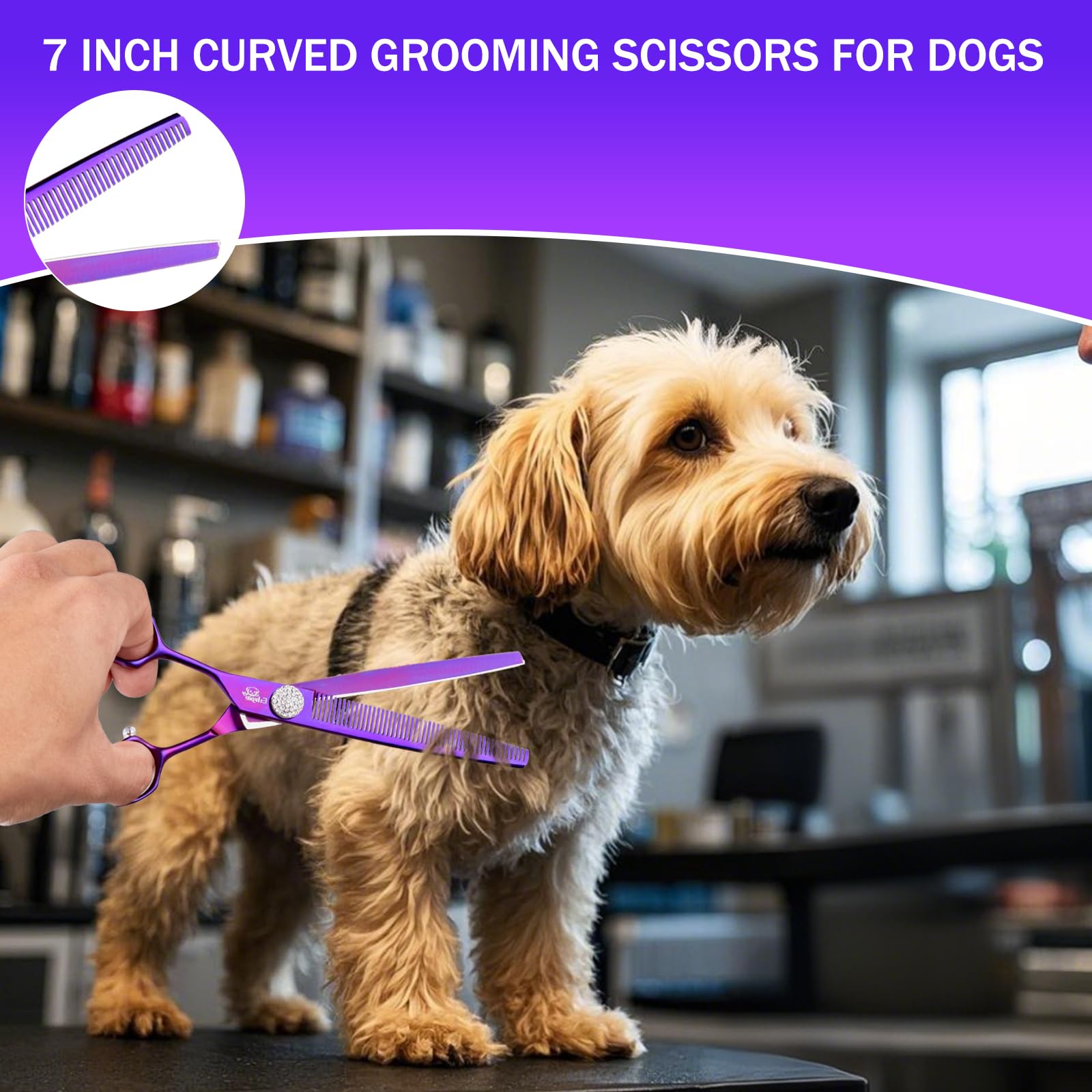 Ethyxe Dog Thinning Shears For Grooming, 48 Teeth Dog Grooming Blending Scissors, Premium 440C Steel Pet Hair Trimming Shears Fo