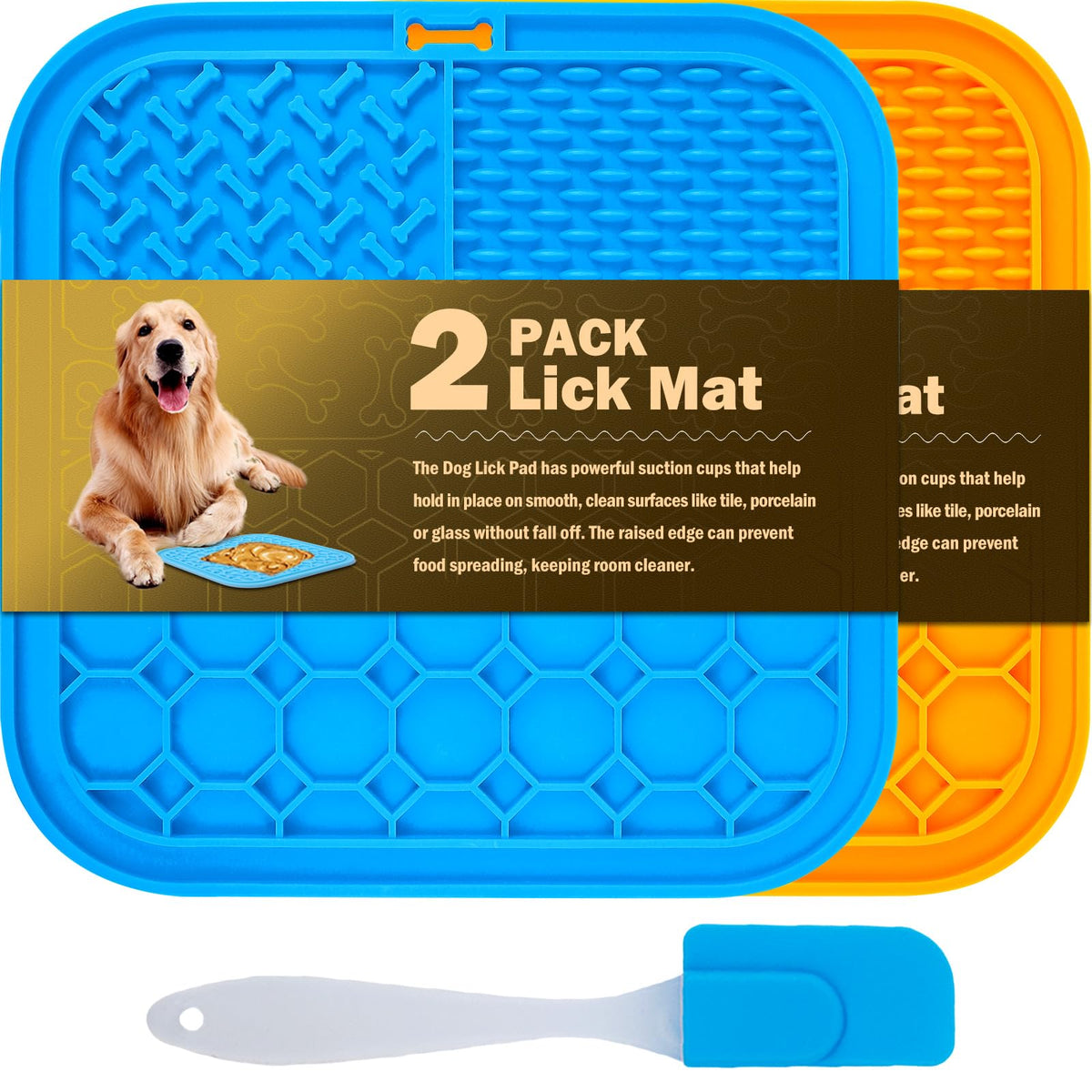 Mooongem 2 Pcs Lick Mat For Dogs, Slow Feeder Licking Mat, Anxiety Relief Lick Pad With Suction Cups For Peanut Butter Food Treats Yogurt, Pets Bathing Grooming Training Calming Dog Bowl Mat