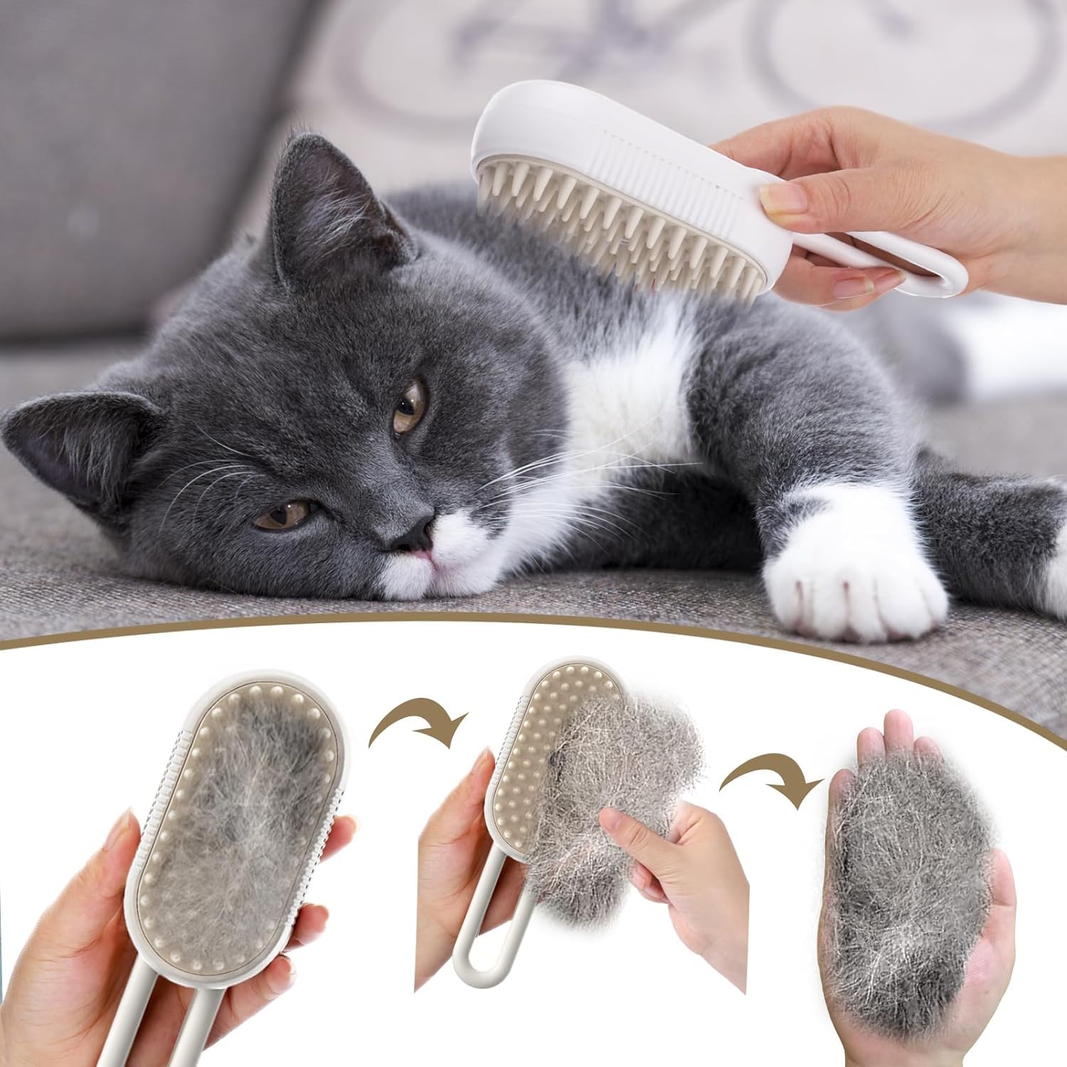 Mawt Cat Steam Brush - 5 In1 Grooming Kit For Cats And Dogs Silicone Massage Tool - Stainless Steel Nail Scissors - Hair Detangl