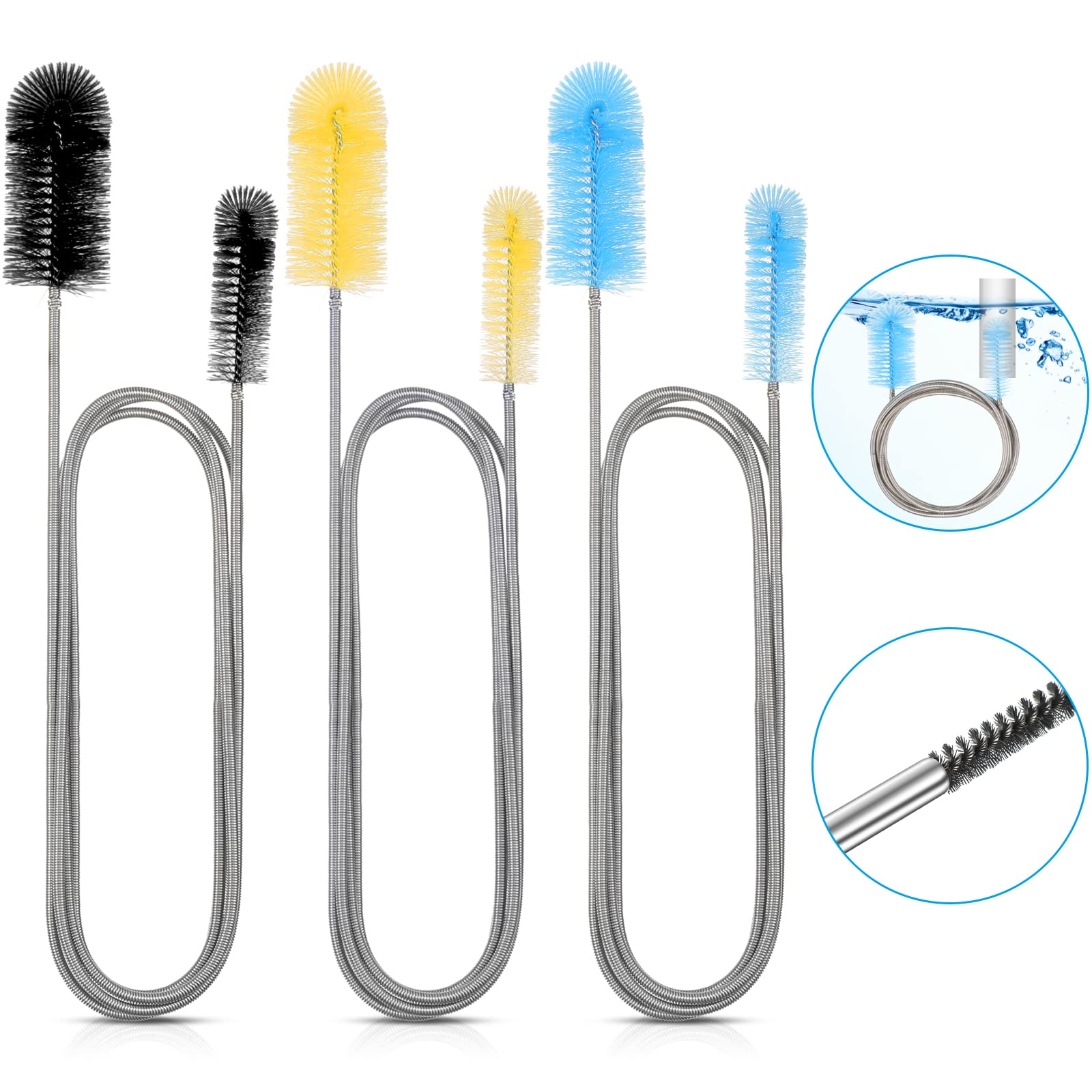 Patelai 3 Pieces Aquarium Filter Hose Brush Stainless Flexible Tube Cleaning Long Brush Double-Ended Bent Pipe Cleaner Steel Spr
