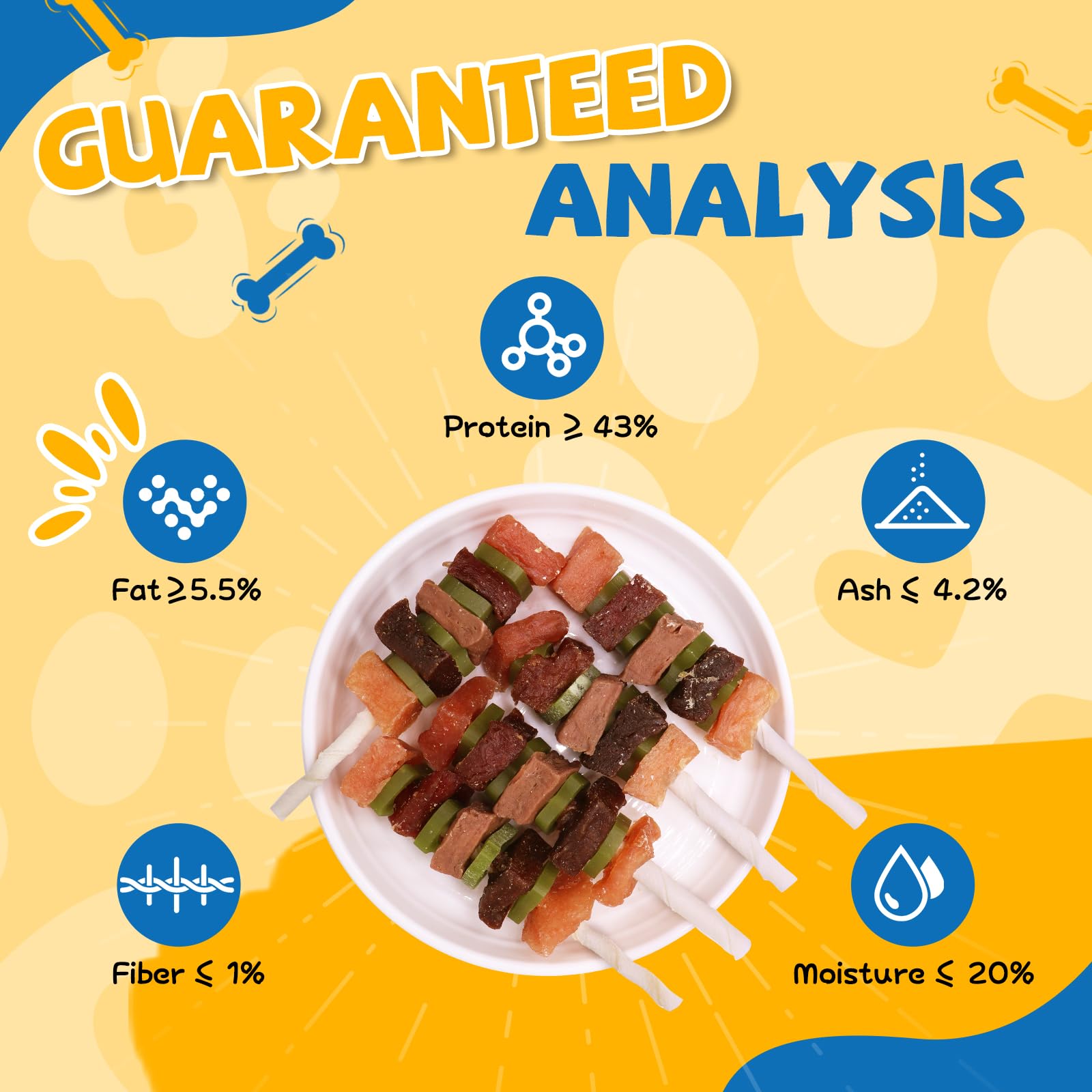 gazeupon Dog Treats, Multi-Flavored Kabobs Treats, High Protein Dog Chews, Made with Real Chicken, Duck, Beef, Rabbit, Salmon
