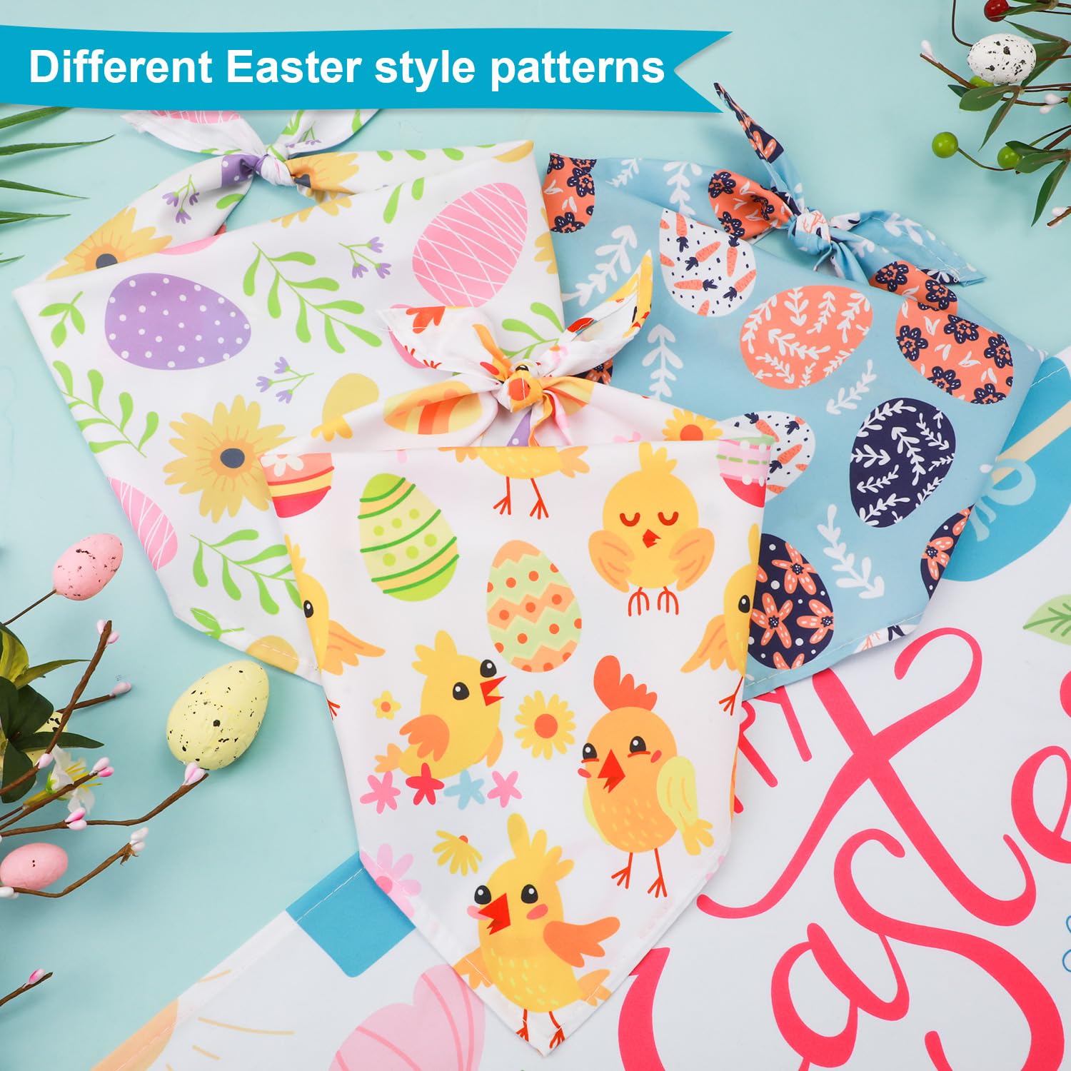 Peutier 4Pcs Easter Dog Bandana, Rabbit Easter Egg Pattern Easter Dog Scarf Triangle Bibs Pet Kerchief Bandana For Dogs Cats Hol