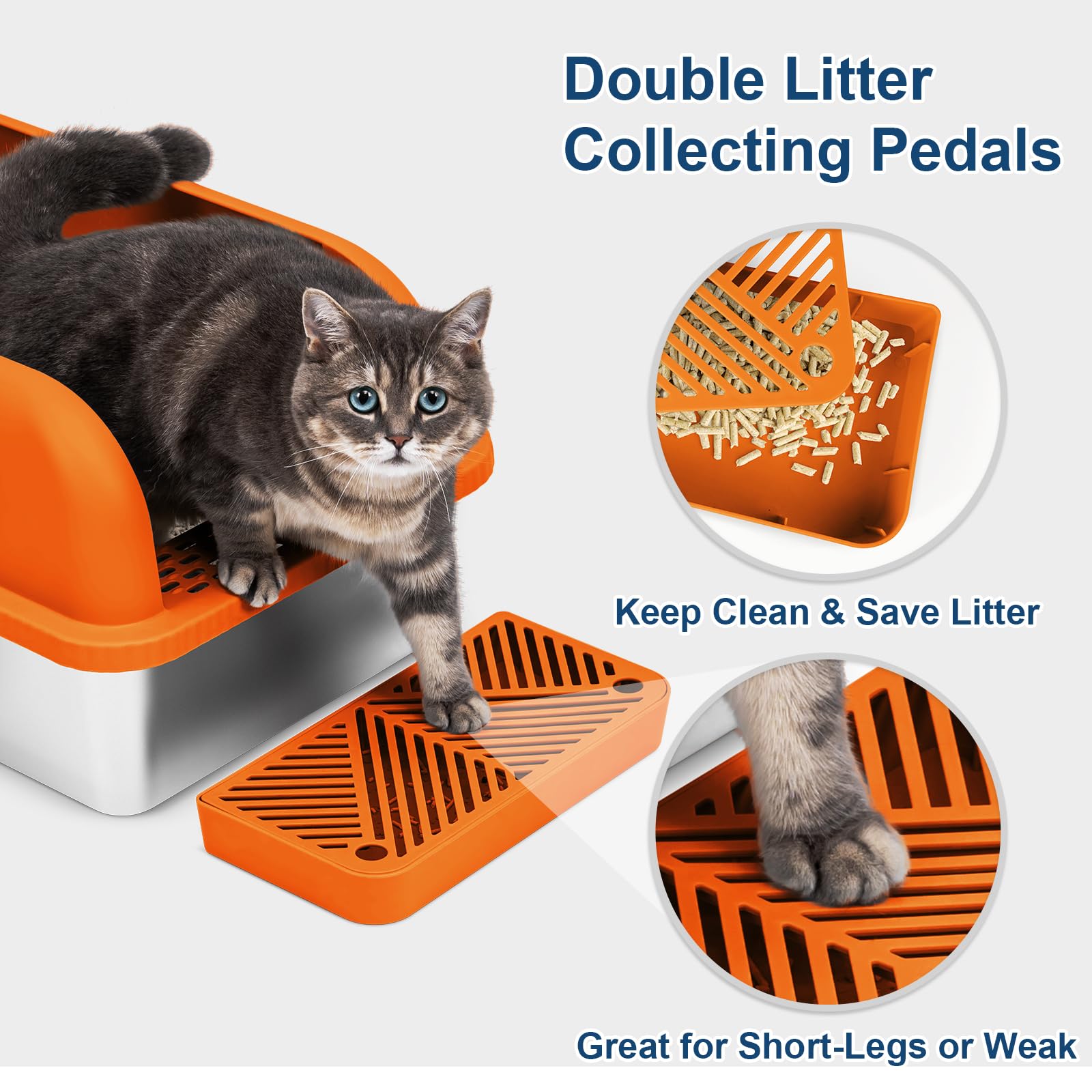 Enclosed Stainless Steel Litter Box With Lid Extra Large Litter Box For Big Cats Xl Metal Litter Box, Litter Pan Tray With High Sides Enclosure, Anti-Leakage, Easy Cleaning (Orange)