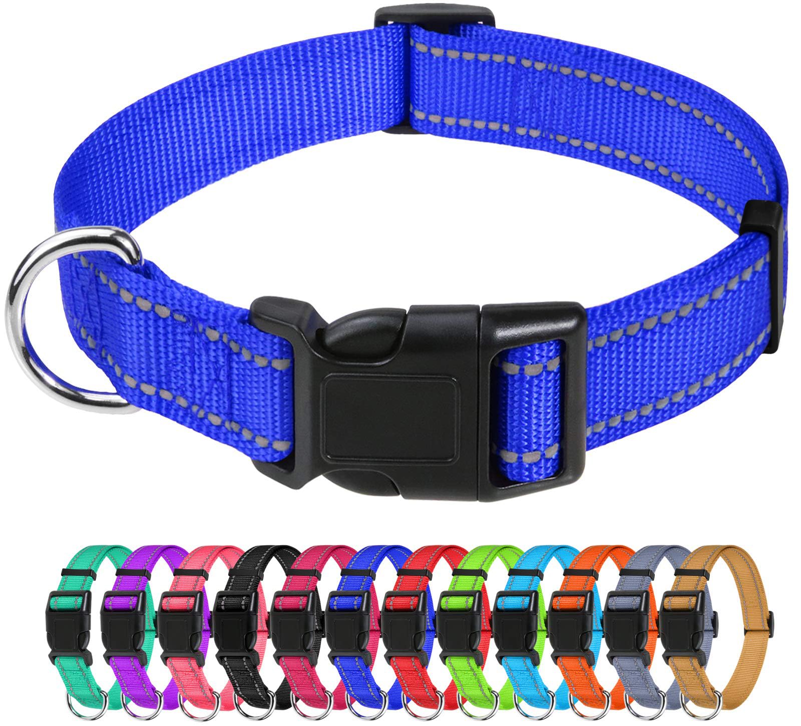 Tagme Reflective Nylon Dog Collars, Adjustable Classic Dog Collar With Quick Release Buckle For Large Dogs, Royal Blue, 1.0' Width