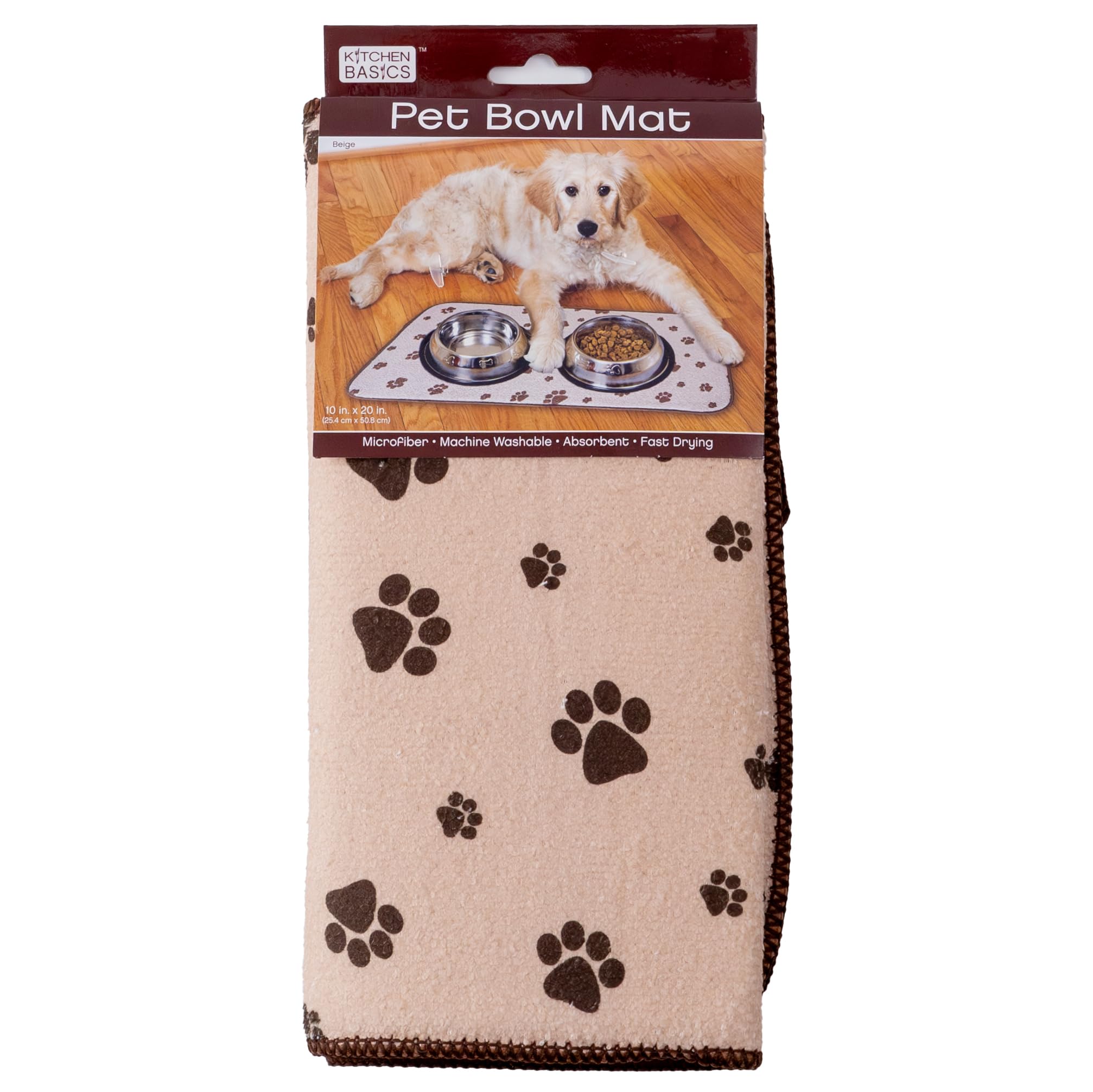 Kitchen Basics Microfiber Dog Food Mat or Cat Food Mat, Anti-Skid and Absorbent Cat or Dog Feeding Mat to Protect Floors, 10 In.