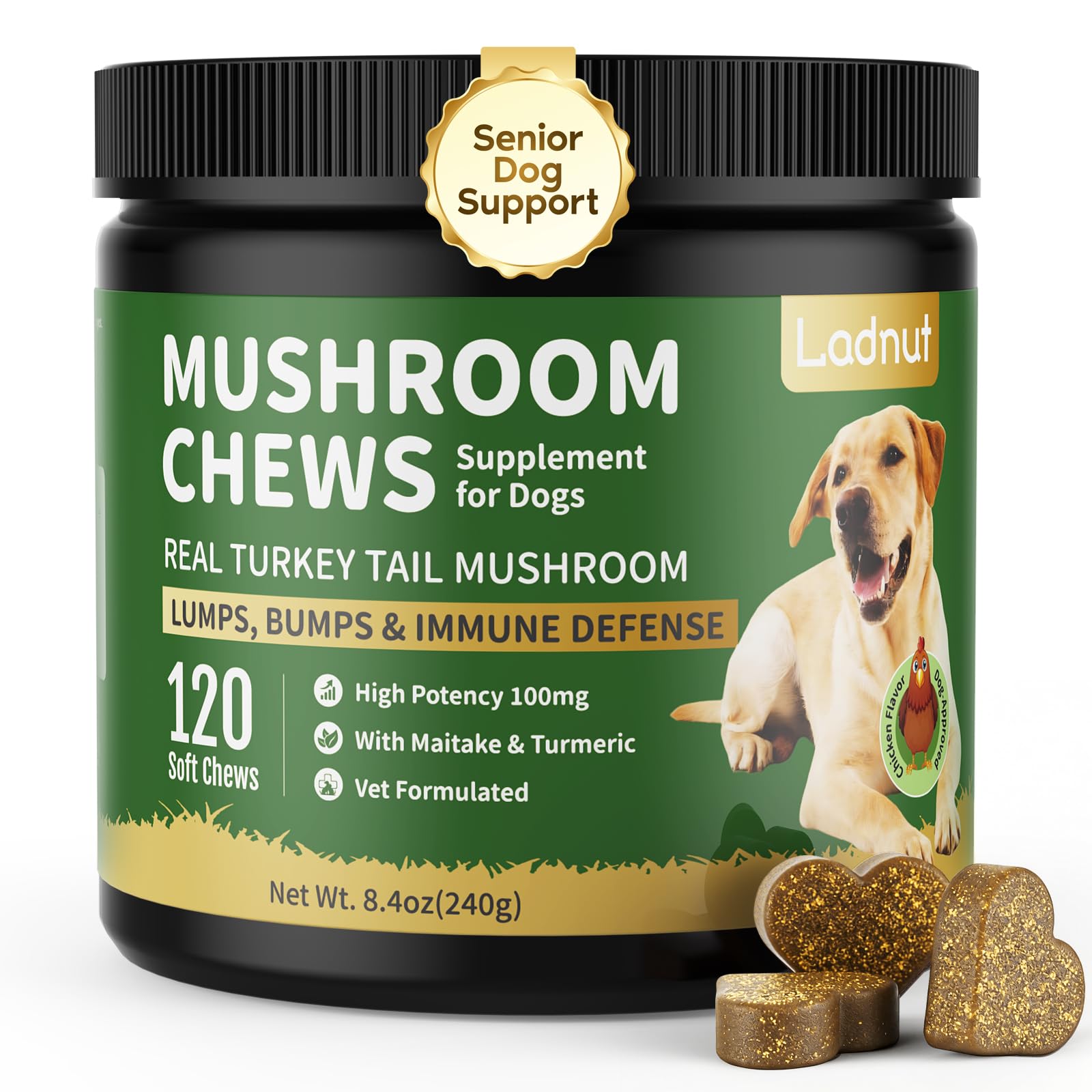 Turkey Tail Mushroom for Dogs,Senior Dog Supplement for Lumps, Bumps & Lipoma,Soft Chews with Reishi, Maitake, Turmeric & Astrag