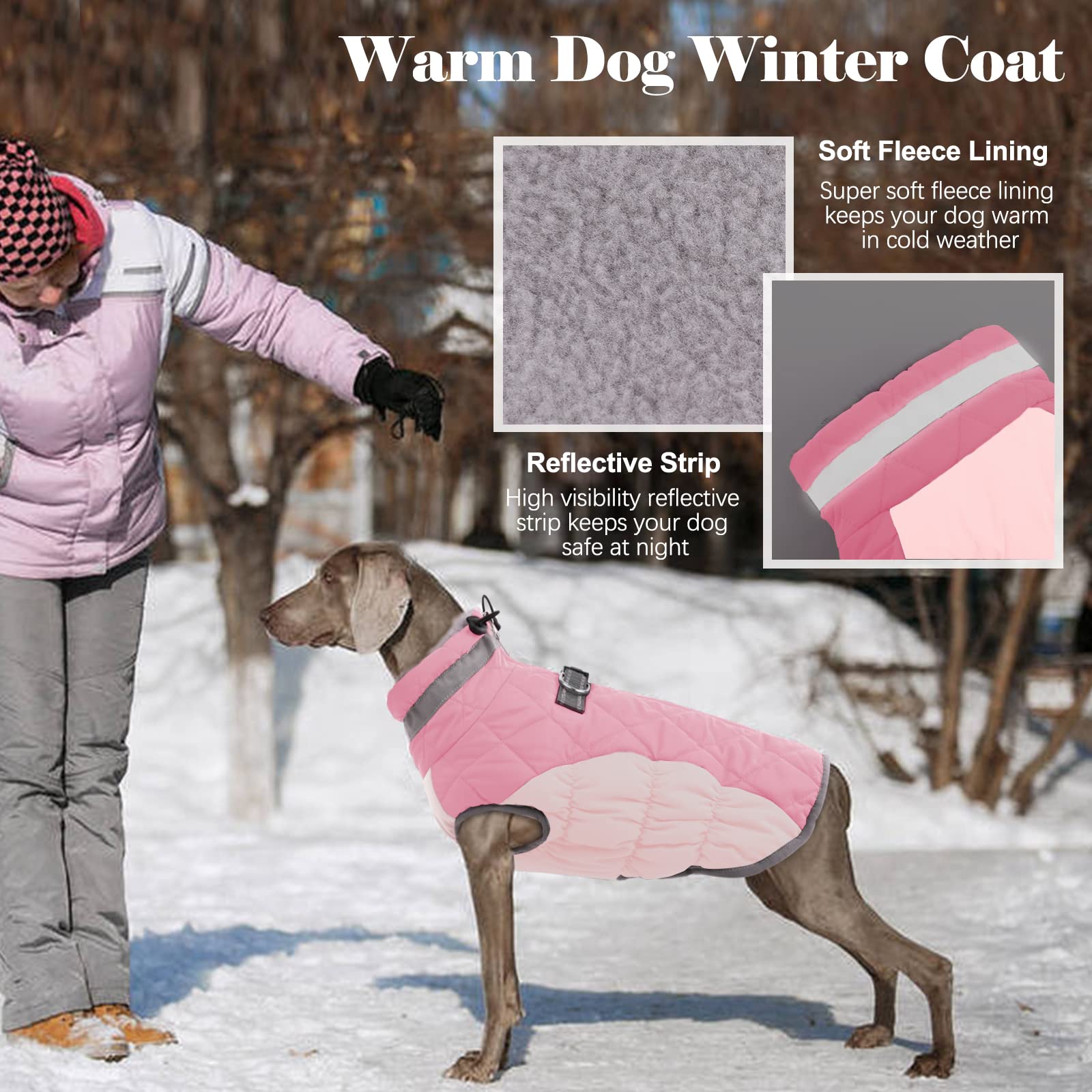 Lelepet Warm Dog Winter Coat Dog Cold Weather Coats Windproof Reflective Turtleneck Dog Fleece Vest With Harness Thick Fleece Li