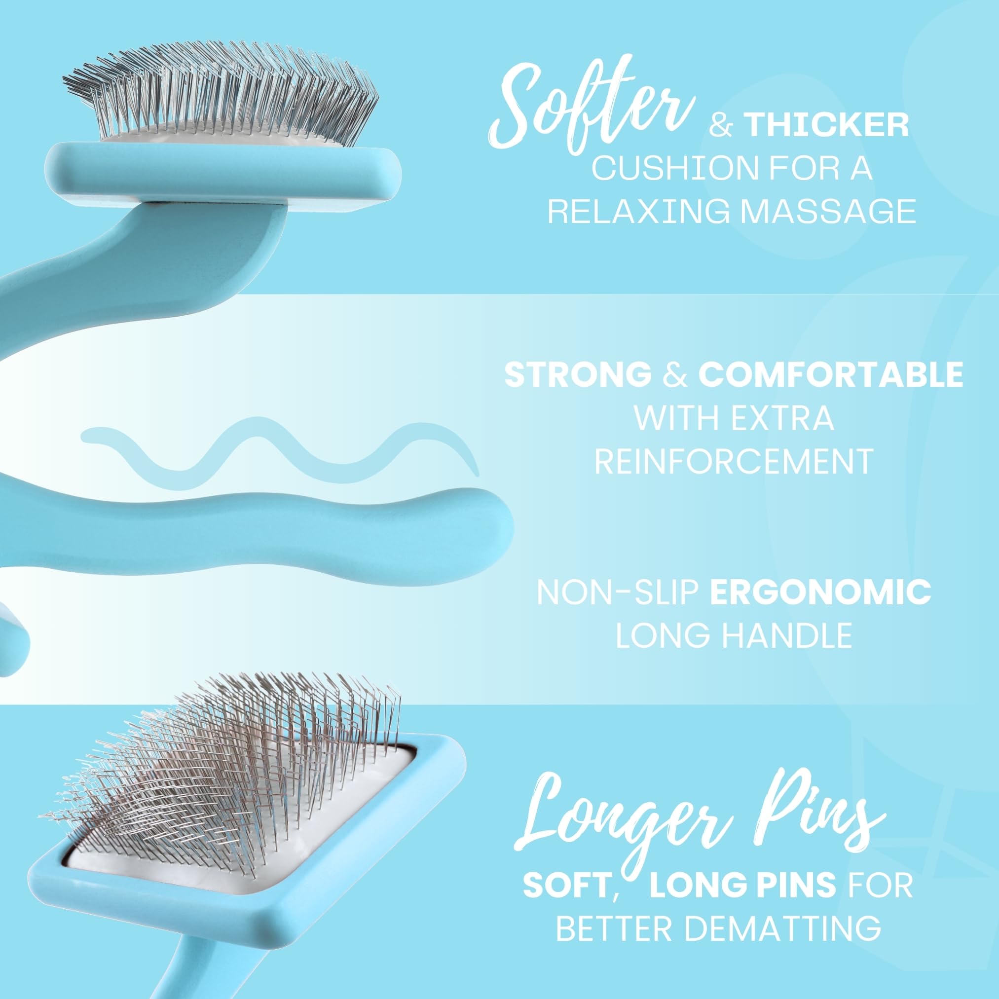 Flying Pawfect Pet Slicker Brush - Soft Massage Grooming with Stainless Steel Pins, Large Size, Baby Blue - Ideal for Dematting & Shedding