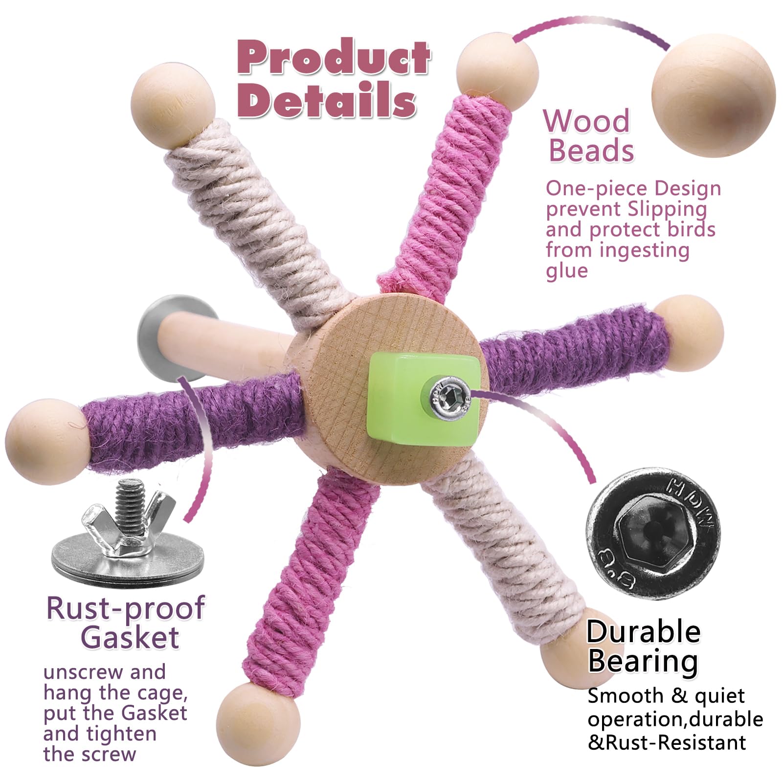 Failun Bird Stand Perch Toy, Parakeet Interactive Rotating Toys,Wooden Exercise Wheel Parrot Toys,Cockatiel Toys For Birds Cage