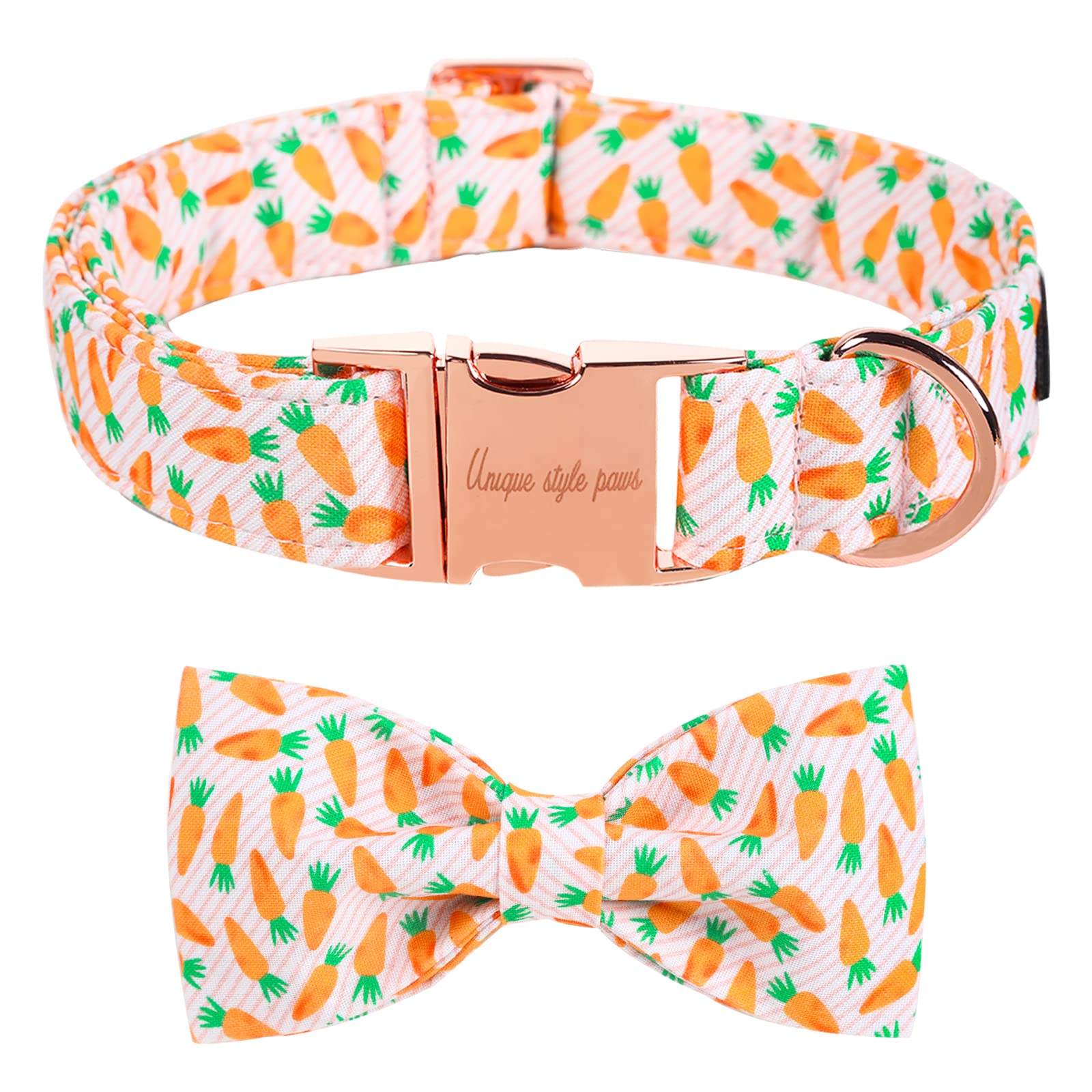 Unique Style Paws Easter Day Dog Collar With Bow Tie Blue Pink Grid Puppy Collar For Small Medium Large Boys Girls-Xl