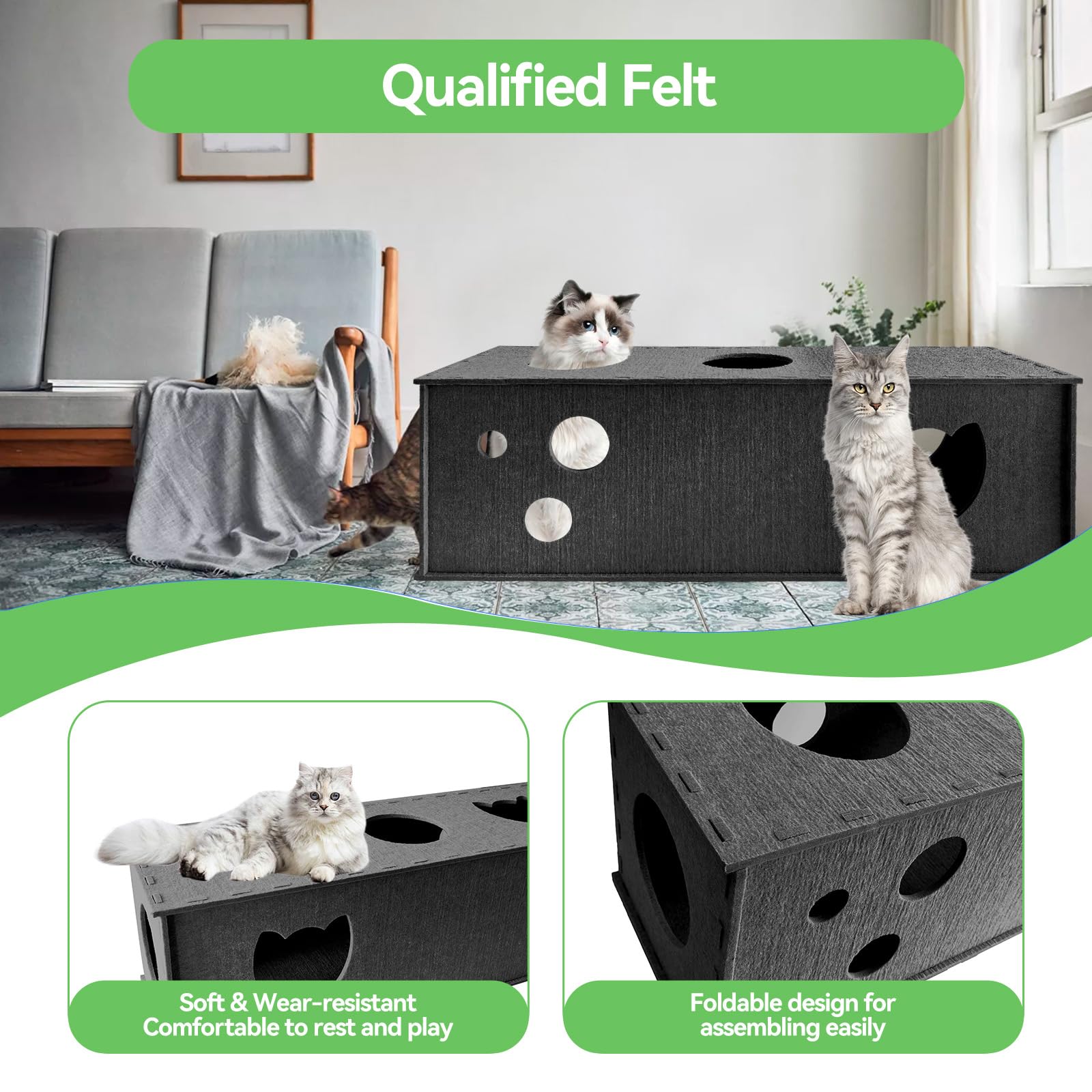 Cat Tunnel For Indoor Cats, Diy Transformable Cat Hideaway Cave, Felt Kitten Play Tubes And Tunnels, Felt Peekaboo Cat Toy With