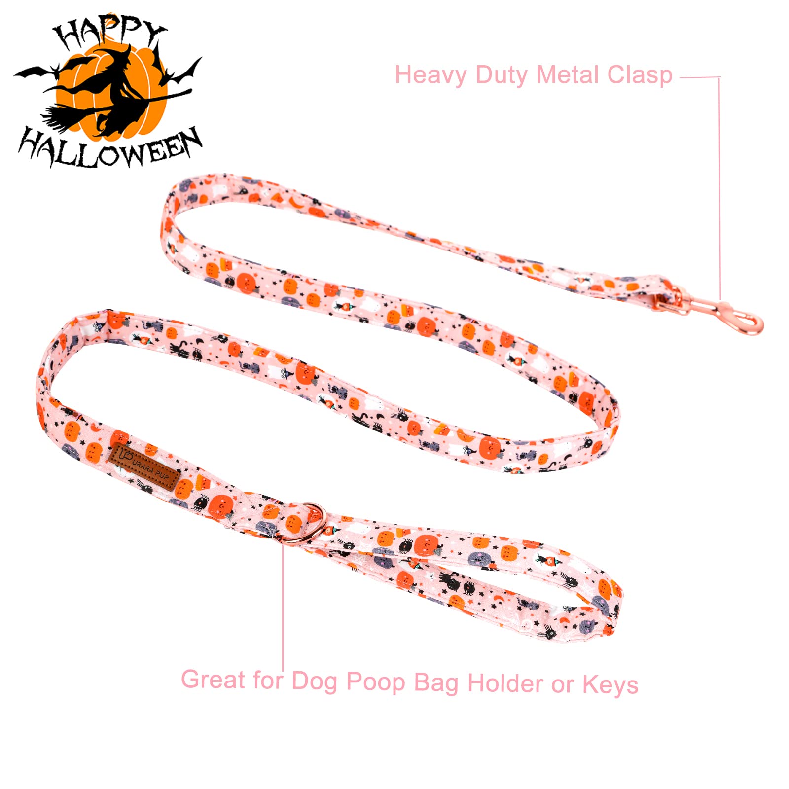 Up Urara Pup Dog Leash & Collar Set, Sturdy Durable Halloween Cotton Leash For Small To Large Dogs