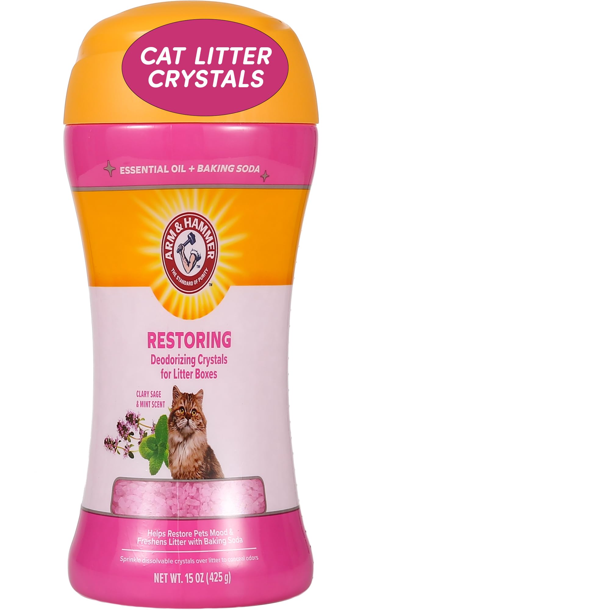 Arm & Hammer Deodorizing Cat Litter Crystals For Litter Boxes | Restoring Odor Neutralizing Eliminator In Clary Sage & Mint Scent | Box Odor Eliminator, 15 Oz
