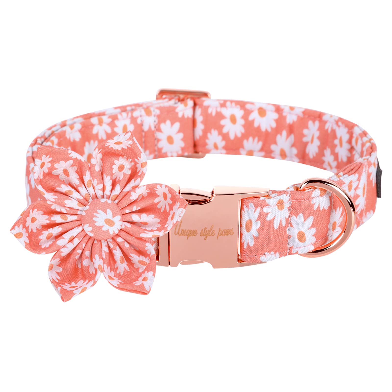 Unique Style Paws Dog Collar With Flower Tie Pink Daisy Summer Dog Collar For Small Medium Large Dogs With Adjustable Metal Buckle -L