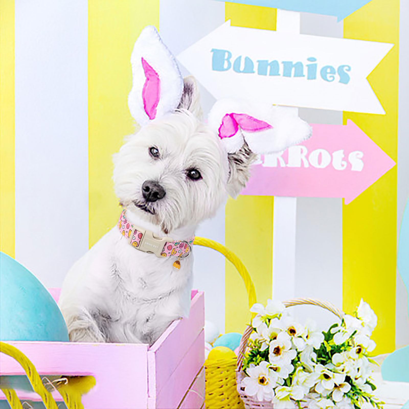 Aring Pet Easter Dog Collar-Cute Easter Eggs Dog Collar, Adjustable Pink Chick Pet Collars Puppy Collar Gifts With Quick Release
