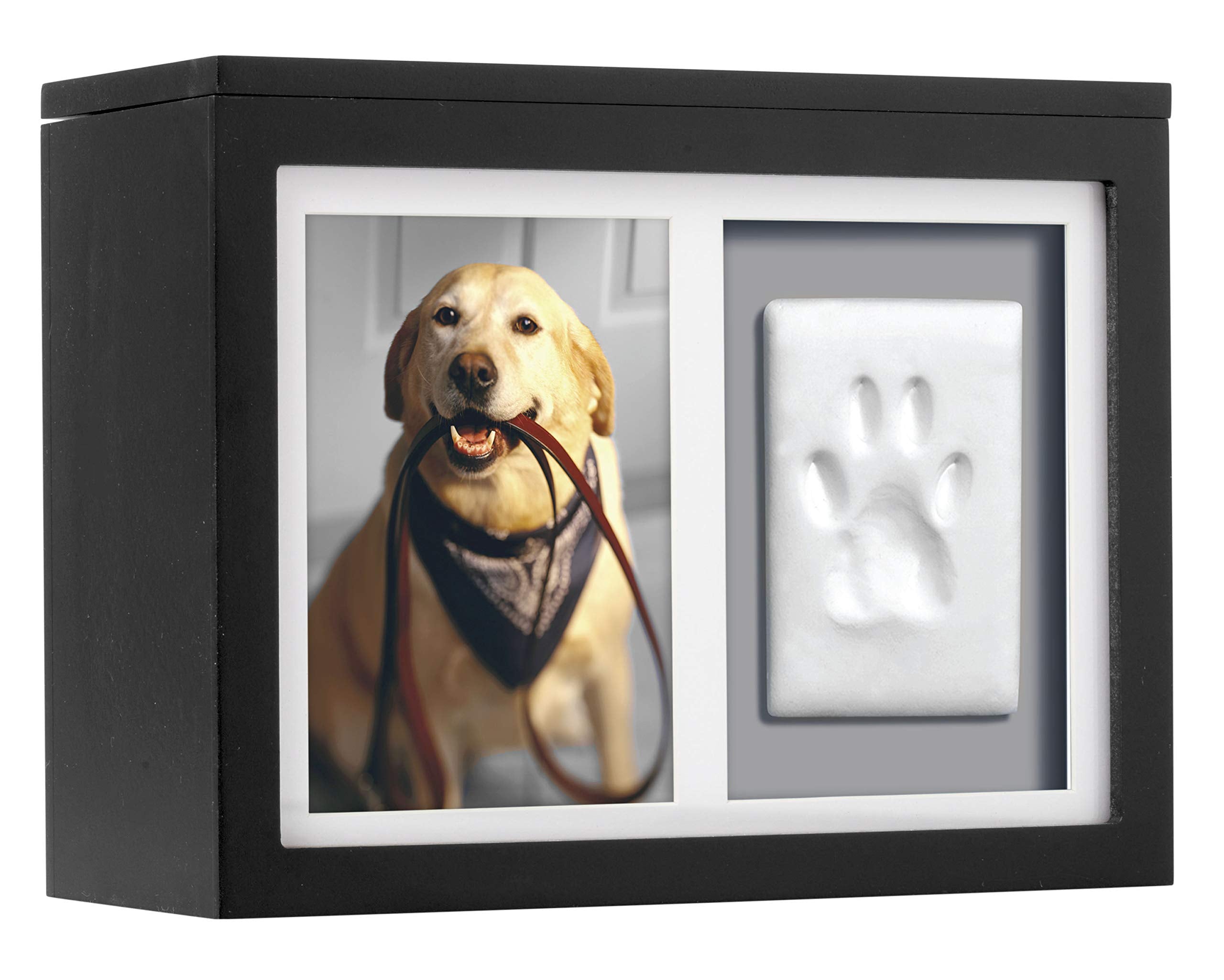 Pearhead Pet Memorial Box With Paw Print Impression Kit - Pet Owner Memory Keepsake, Urn For Dogs And Cats, Storage For Ashes, Collar, Toys And Mementos, Includes Clay For Pawprint, Black