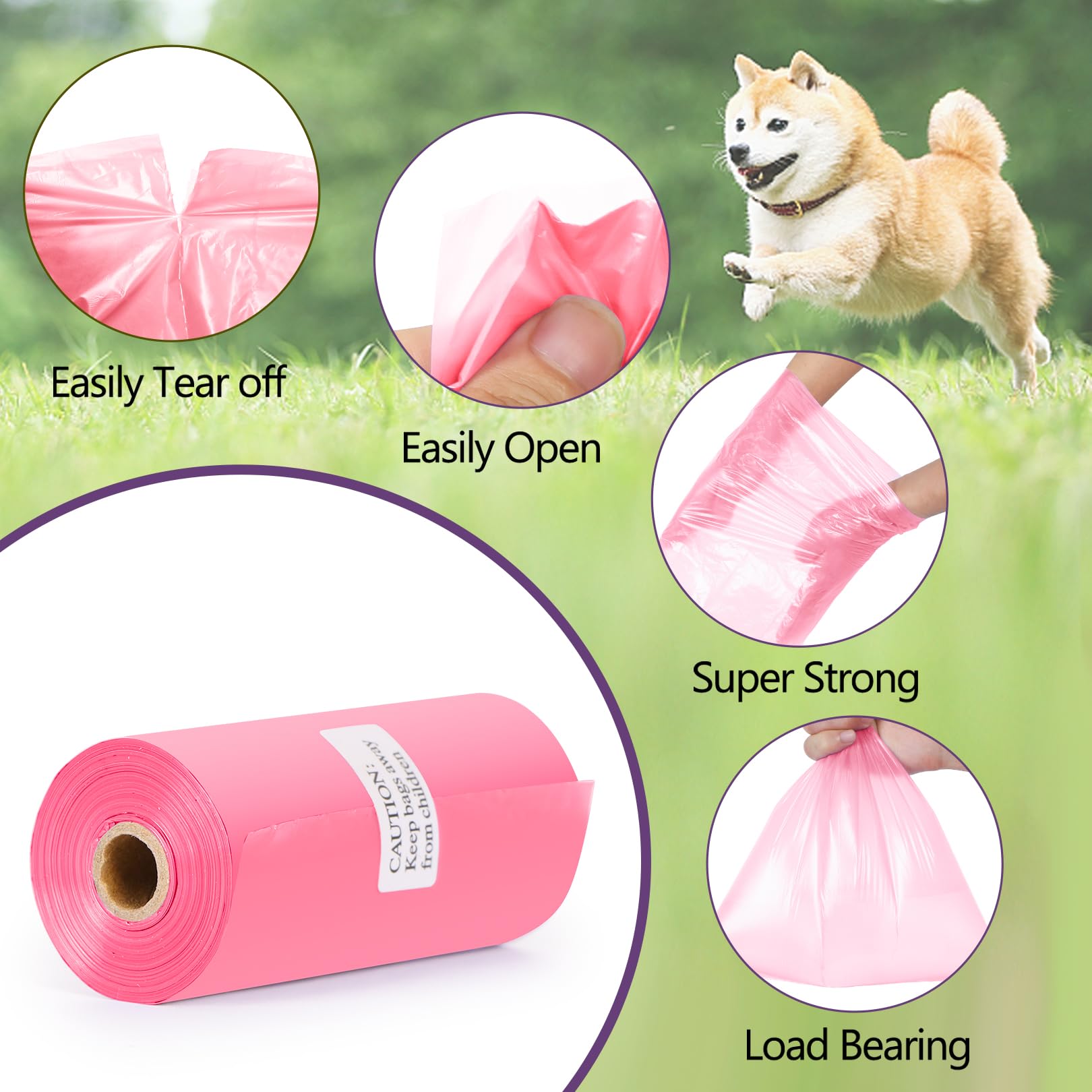 Lifegogo 1140 Counts 57 Rolls Unscented Doggy Poop Bags, Leak-Proof, Easy Tear-Off, Pink (13 x 9 Inches)