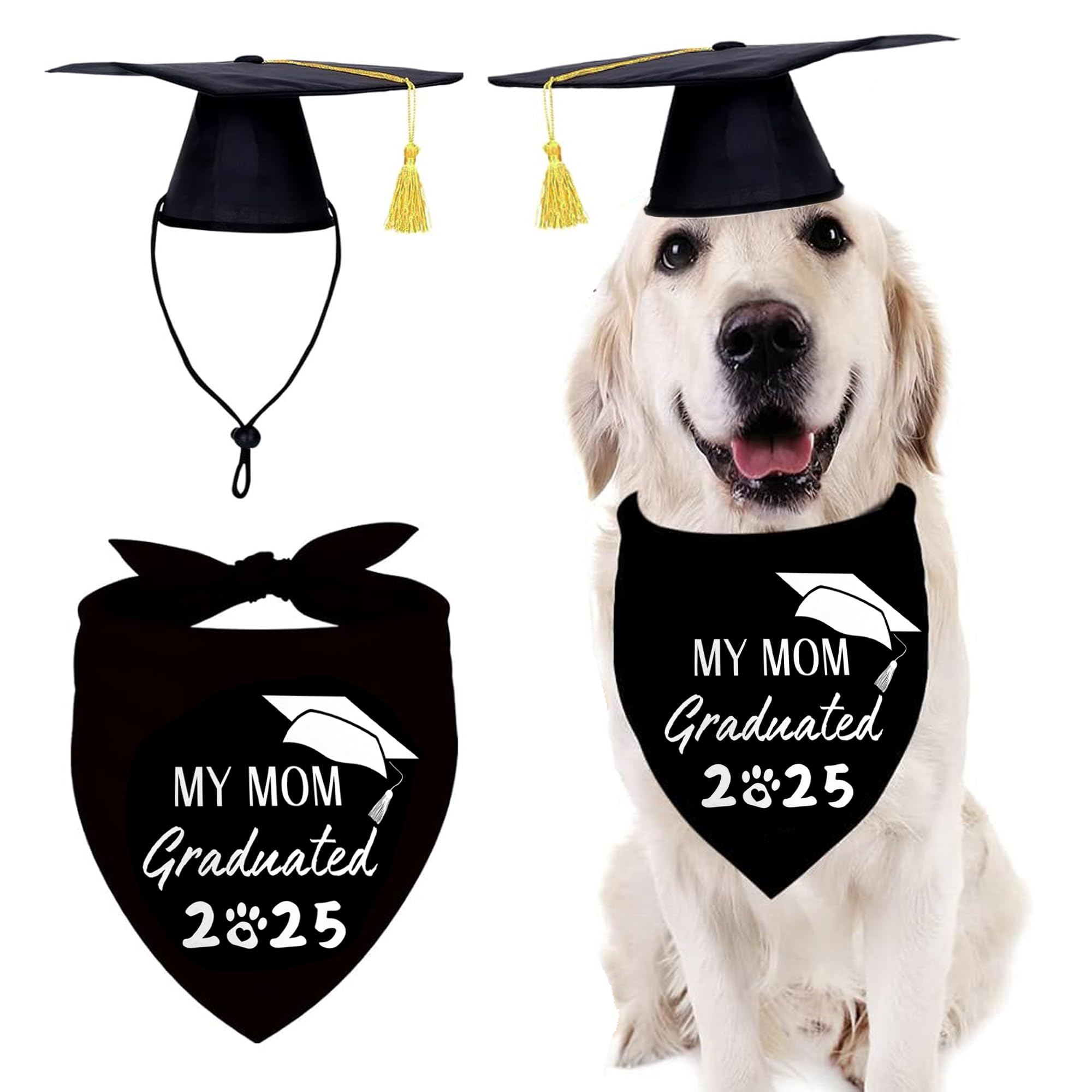 Dog Graduation Outfit Cap And Bandana Set My Mom Graduated 2025 Pet Scarfs Grad Triangle Bibs And Doctoral Hat For Small Medium 