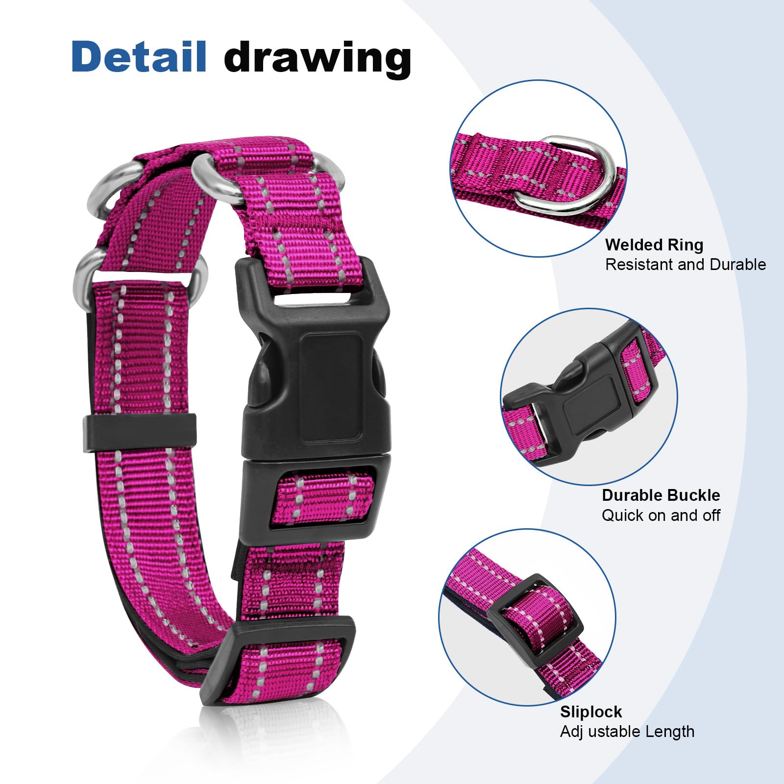 Reflective Martingale Dog Collars. Dog Collar With Quick Release Buckle. Adjustable Soft Padded Breathable Nylon Pet Collar Suit