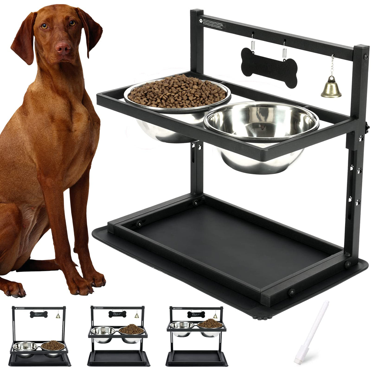 TIDANT Elevated Dog Bowls,Raised Dog Bowl Stand for Large and Medium Dogs, Adjustable Height with Two 58oz(7-8cups) Stainless St