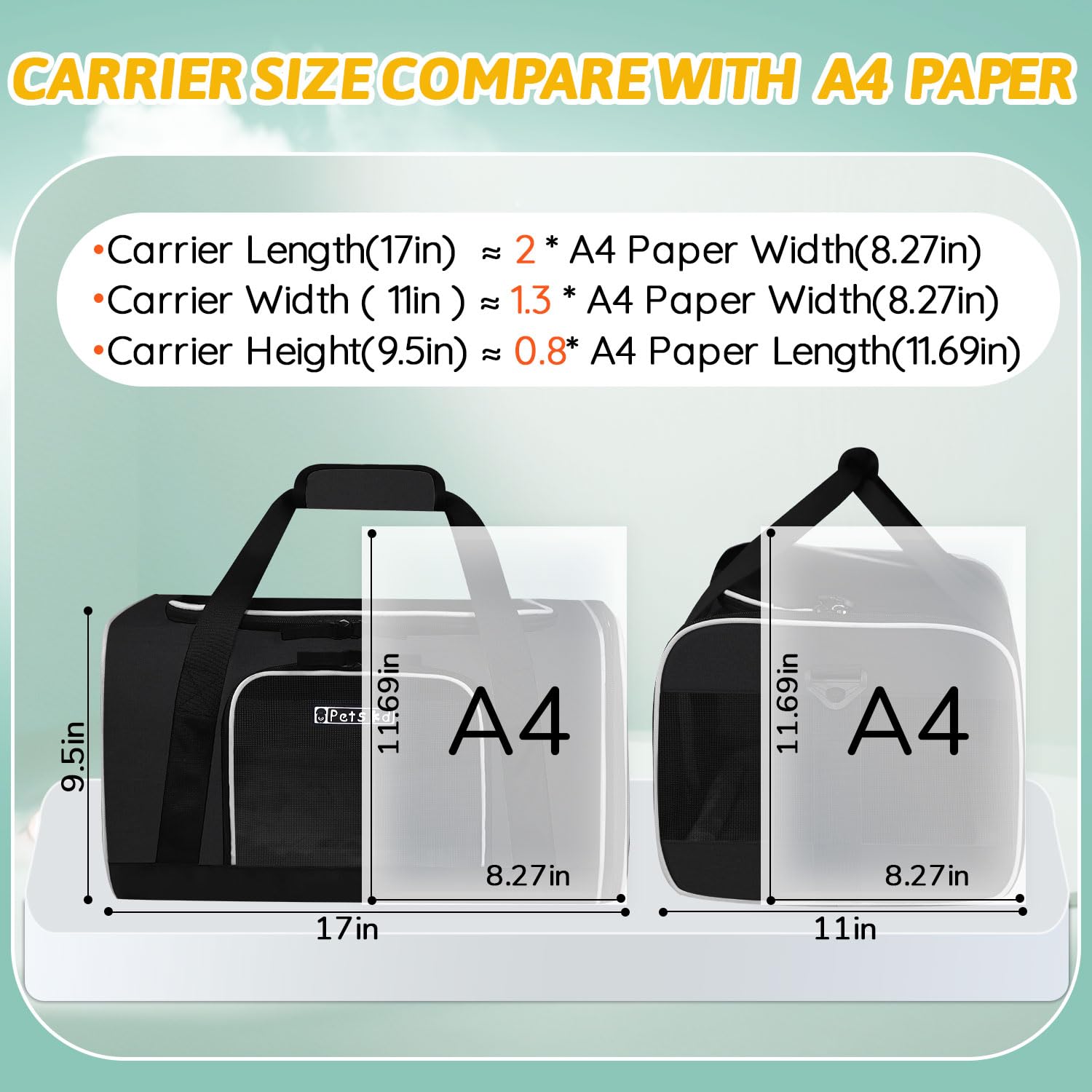 Petskd Pet Carrier 17X11X9.5 Alaska Airline Approved,Pet Travel Carrier Bag For Small Cats And Dogs, Soft Dog Carrier For 1-10 L