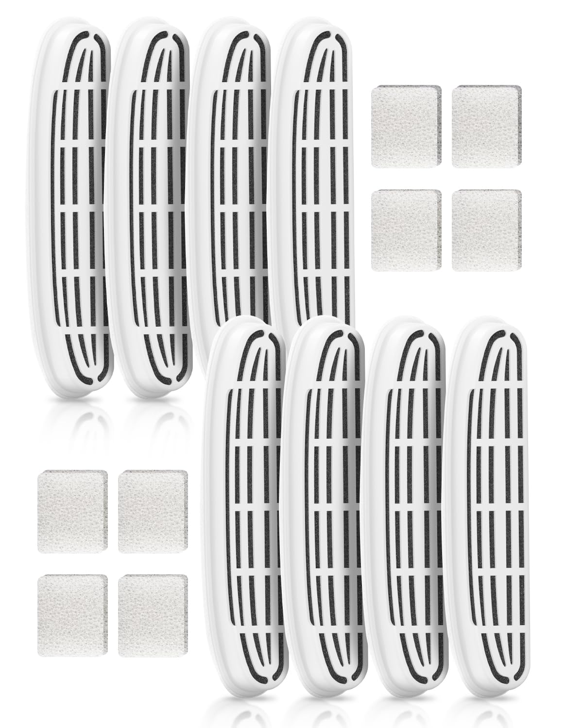 Ft999 Cat Water Fountain Filter, 4 Packs Replacement Filters & 4 Packs Pump Filter Sponges For Wireless Cat Water Fountain Stain