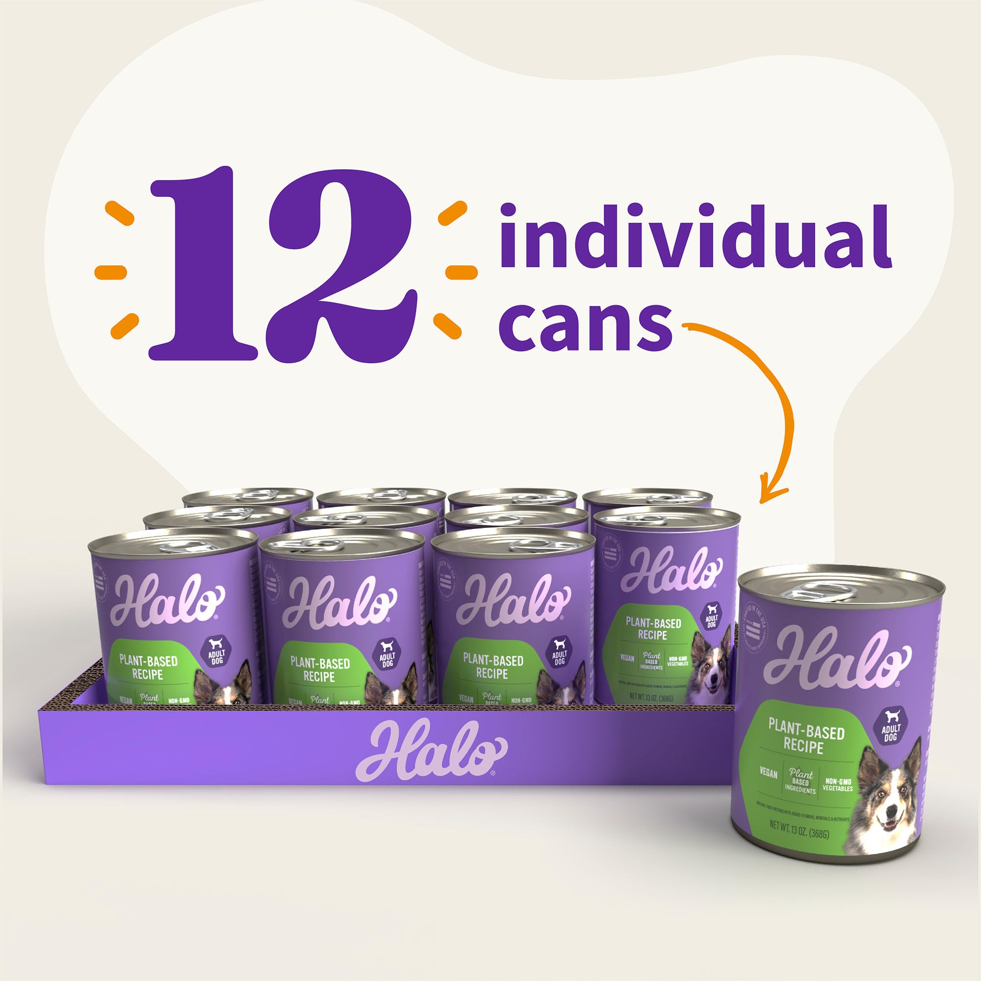 Halo Holistic Vegan Wet Dog Food, Plant-Based Recipe, Canned Dog Food, Complete Digestive Health, Adult Dogs, 13 Oz Can (Pack of