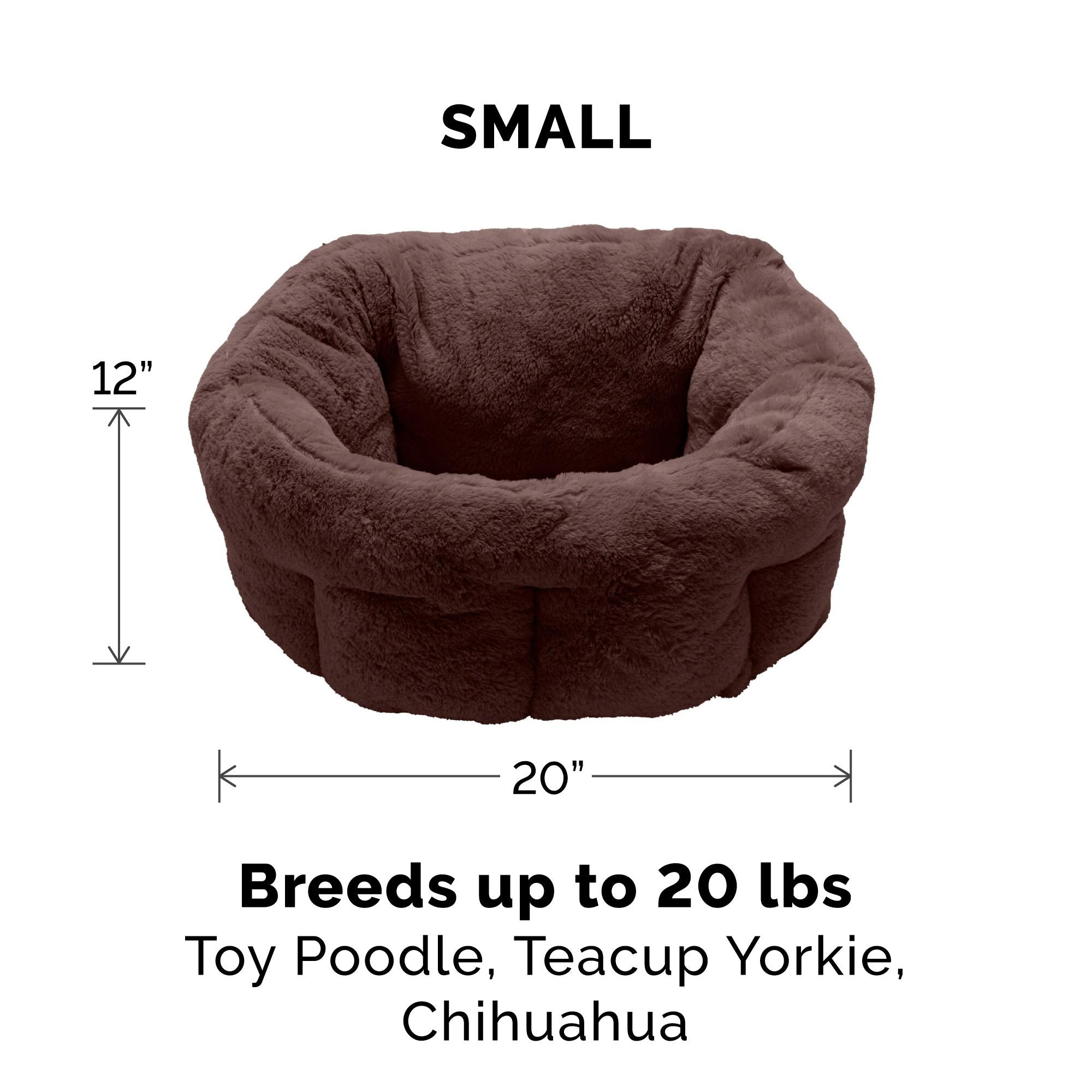 Furhaven 20' Round Self-Warming Pet Bed For Indoor Cats & Small Dogs, 100% Washable, For Pets Up To 20 Lbs - Hi Lo Plush Luxe Faux Fur Cuddler - Sable Brown, Small