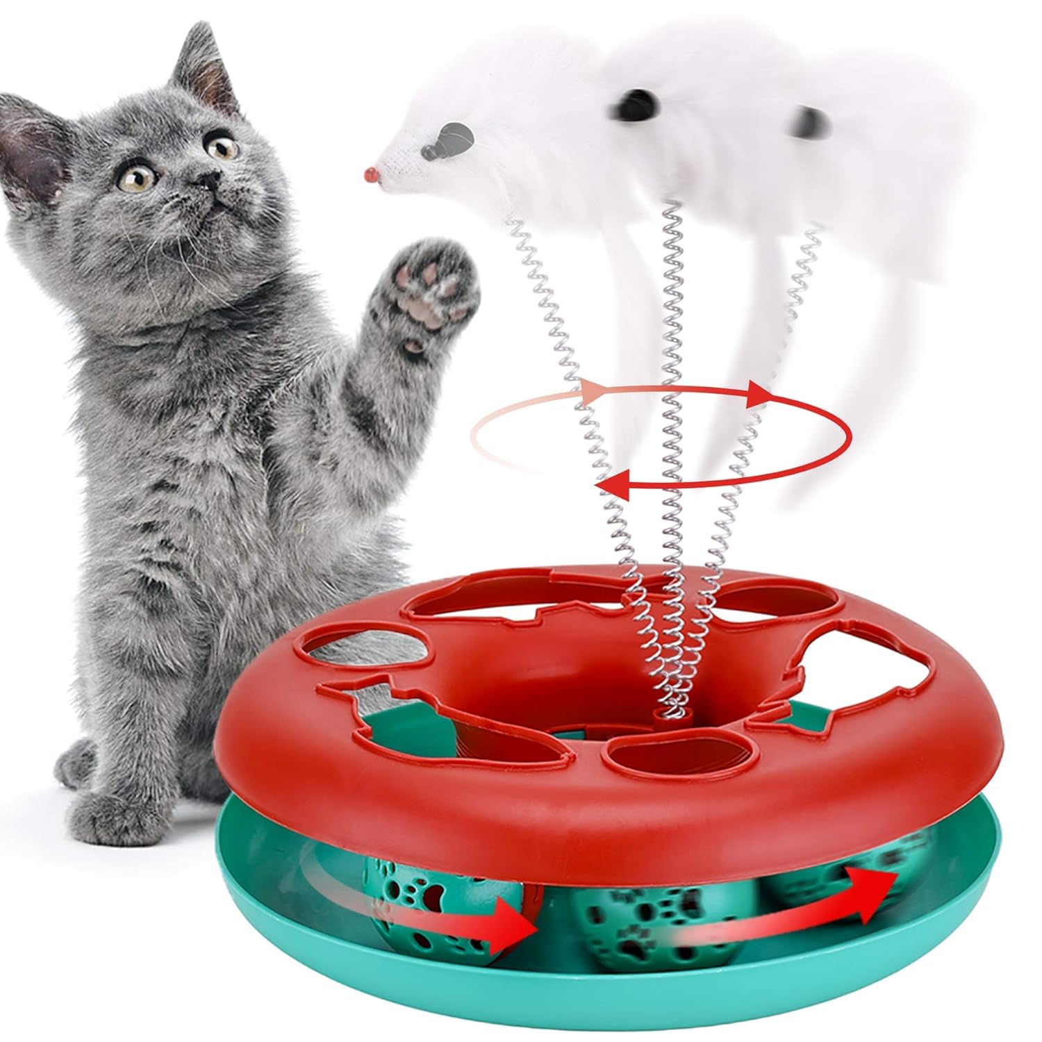 Kittupet Interactive Cat Toys Roller, Spring Cat Toys With Catnip, Kitten Tracks, Pet Toy With Moving Balls Teaser Mouse Exercis